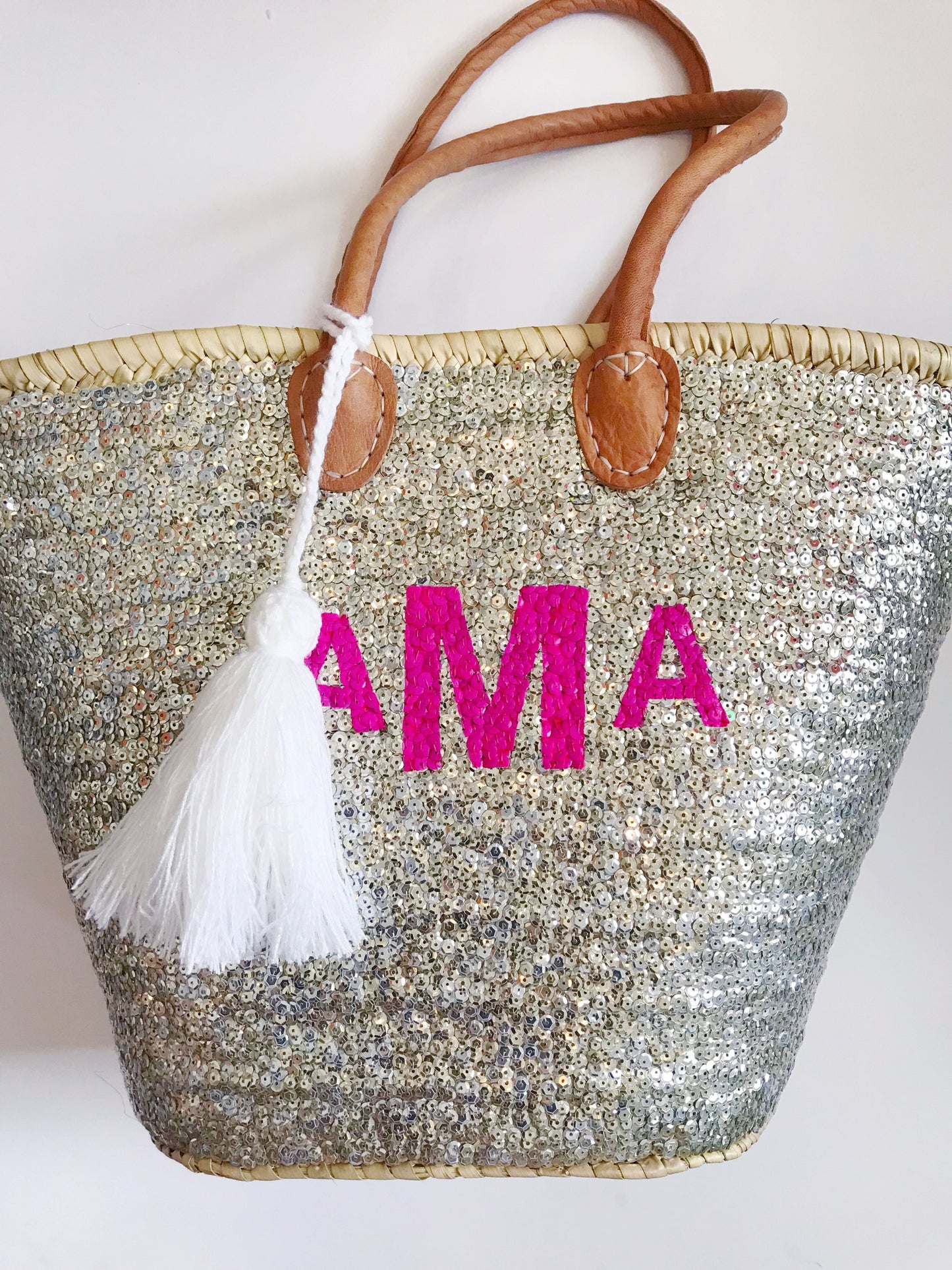 Silver All Over Sequin Tote + Monogram