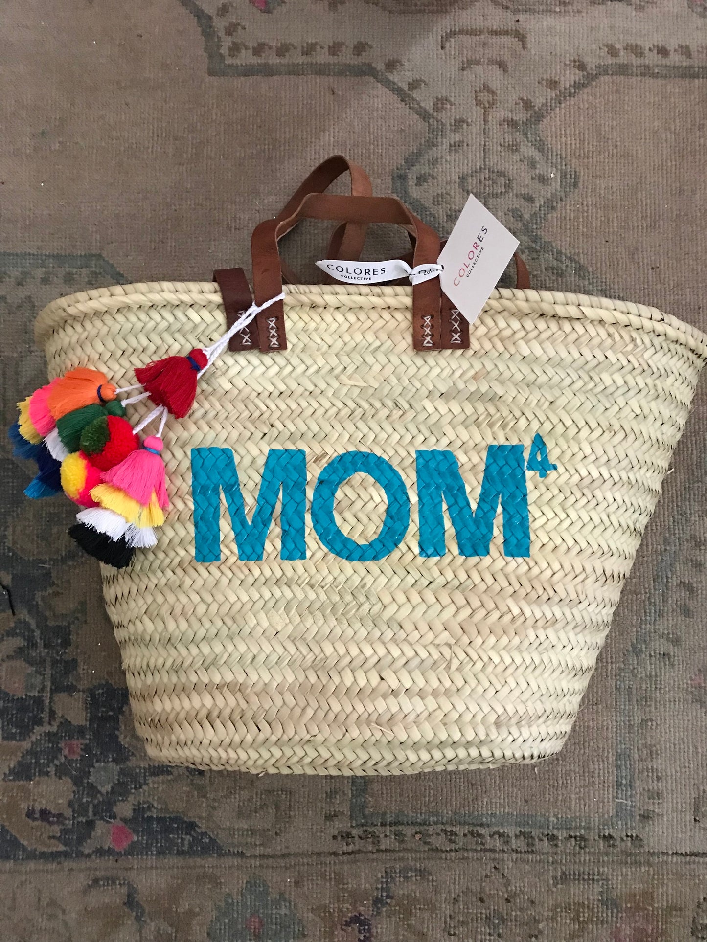 Double Strap Straw Monogram Tote