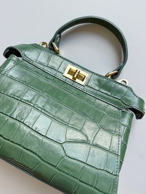 Ocean Blue Crocodile Embossed Leather Flip Lock Bag