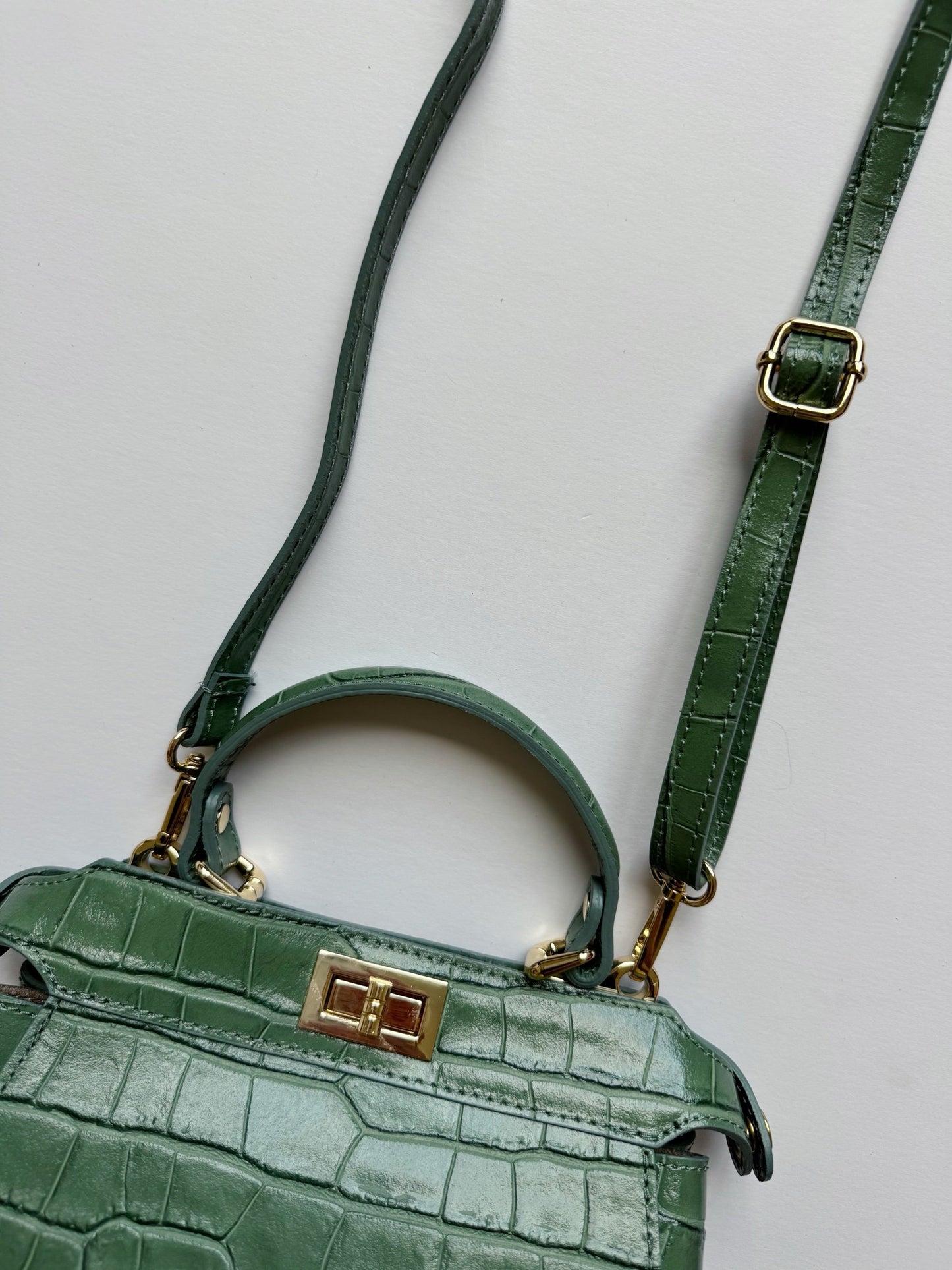 Ocean Blue Crocodile Embossed Leather Flip Lock Bag