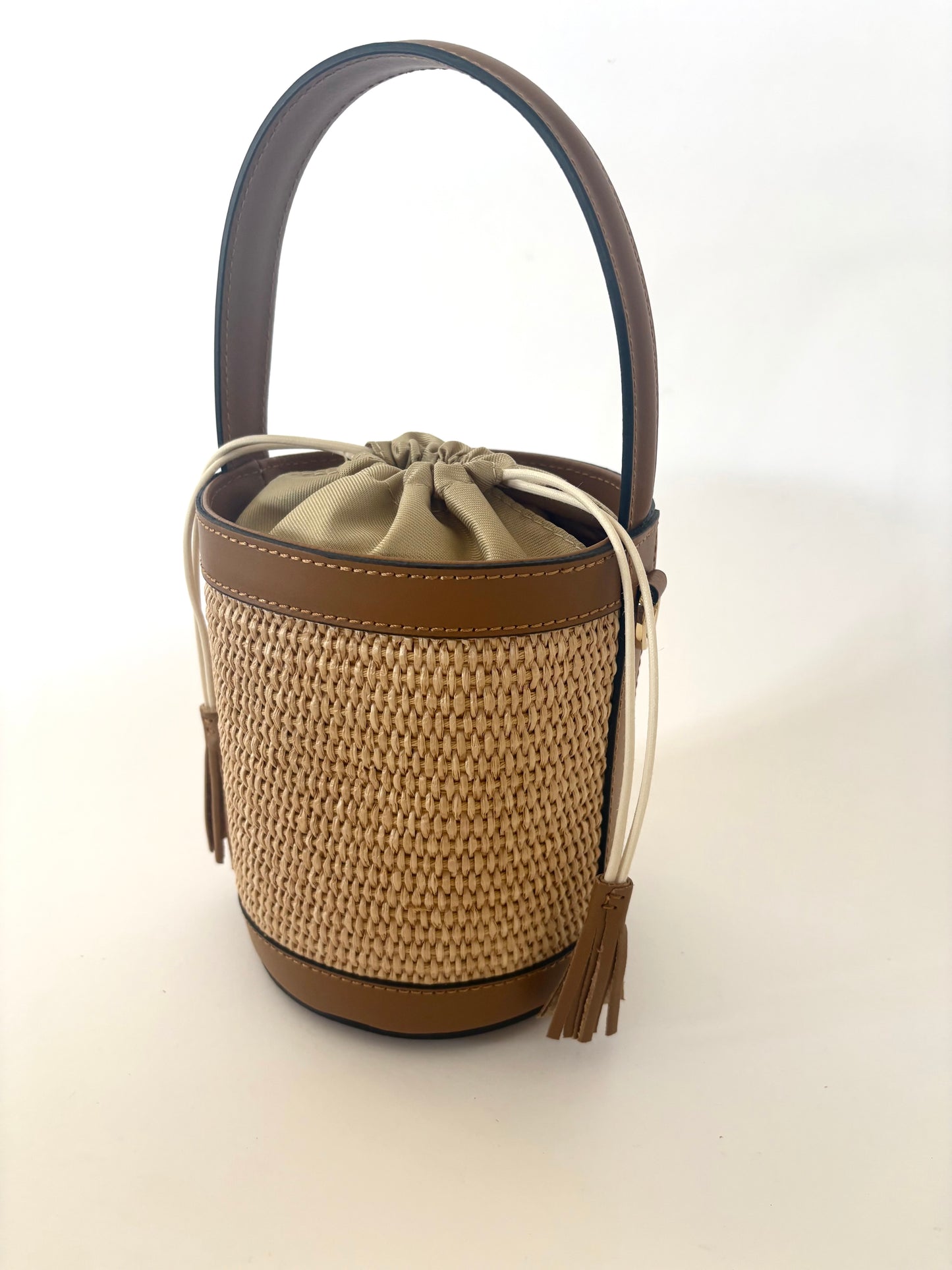 Camel Raffia Bucket Bag
