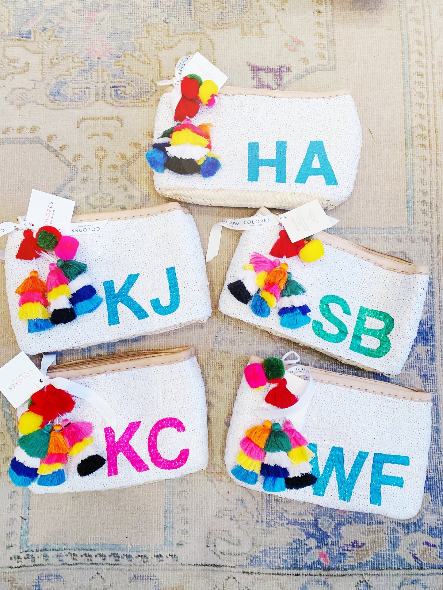 Sequin Straw Clutch + Monogram