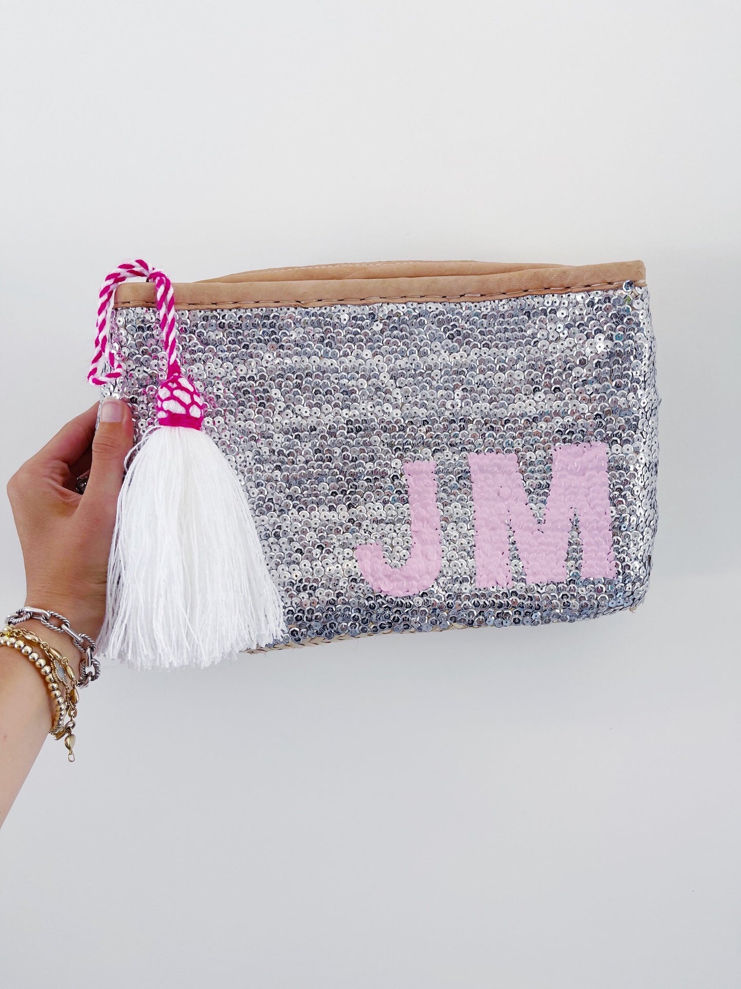 Sequin Straw Clutch + Monogram