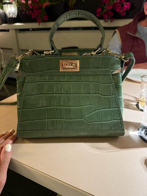 Ocean Blue Crocodile Embossed Leather Flip Lock Bag