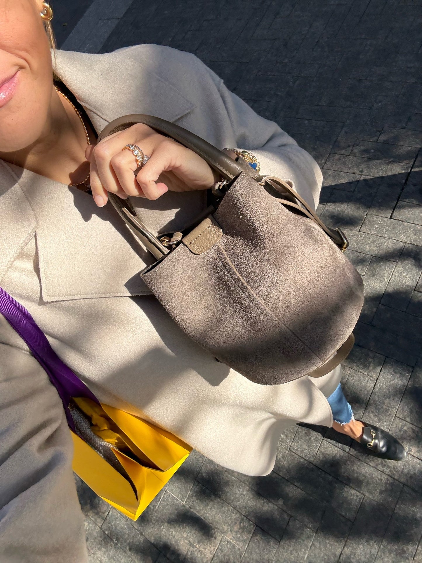 Stone Beige Suede City Bag