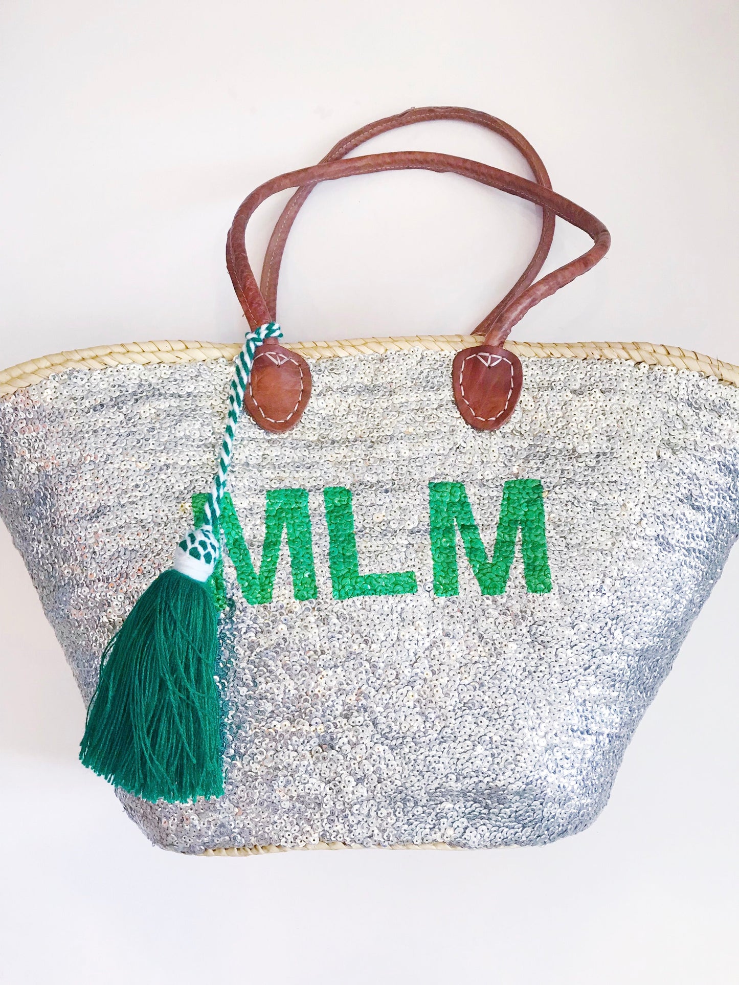 Silver All Over Sequin Tote + Monogram