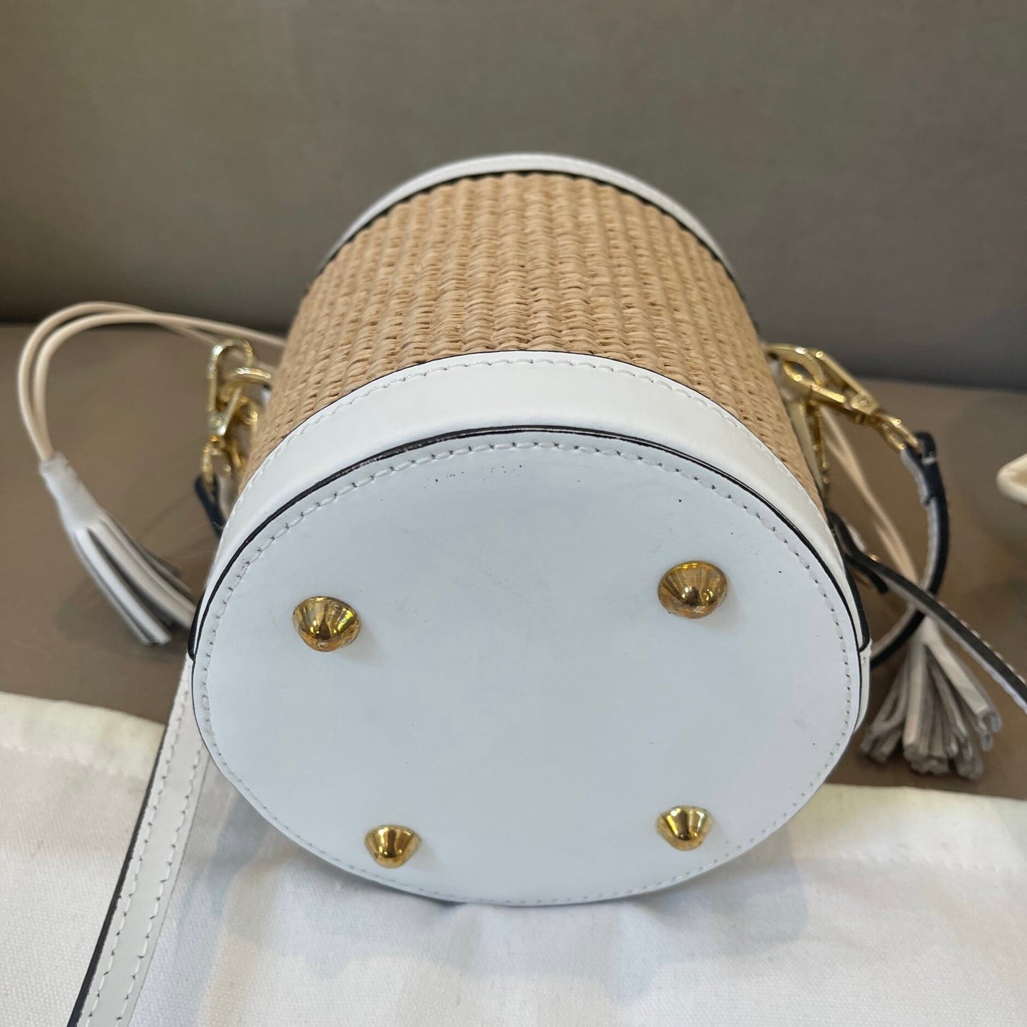 White Raffia Bucket Bag