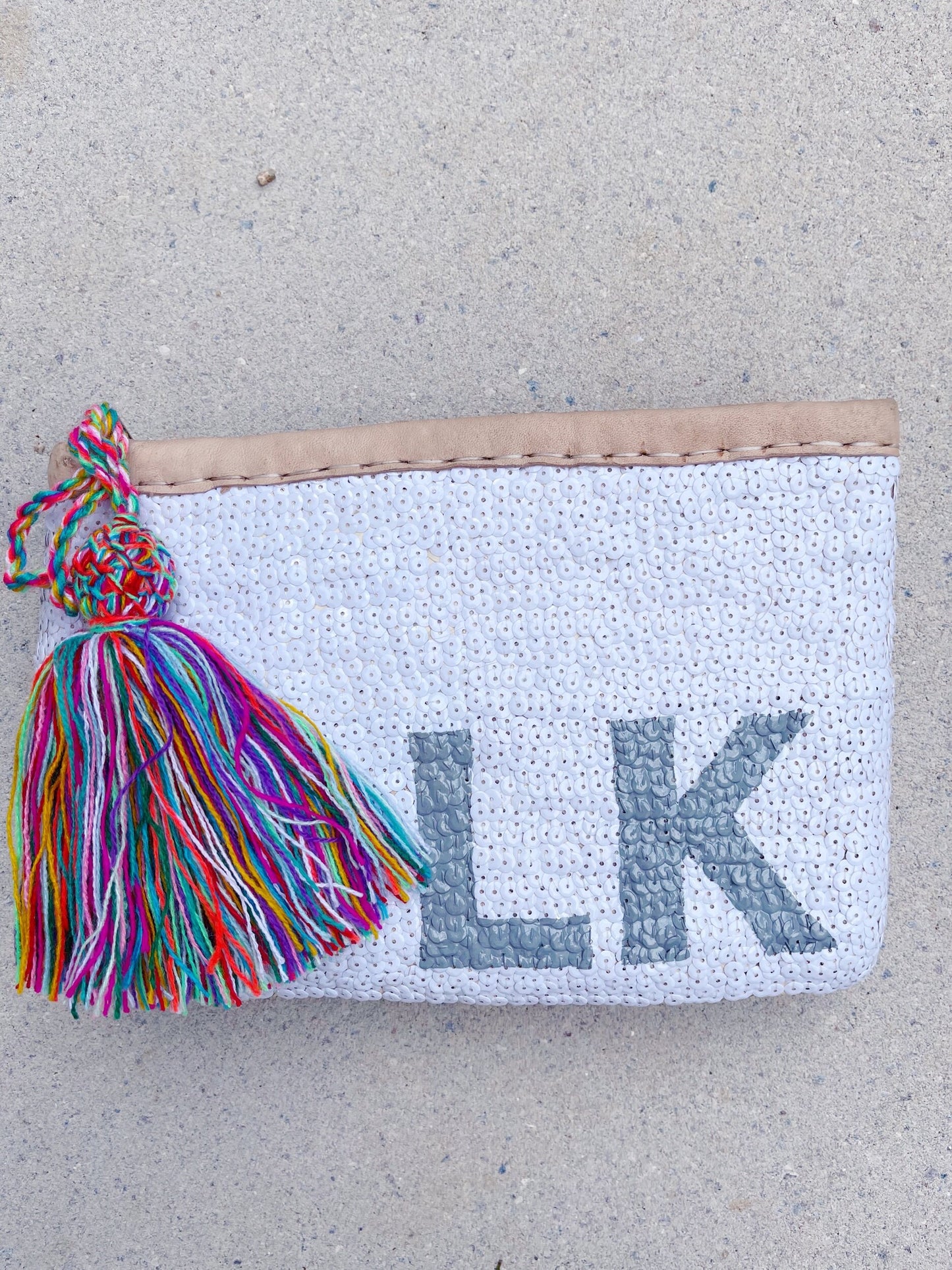 Sequin Straw Clutch + Monogram