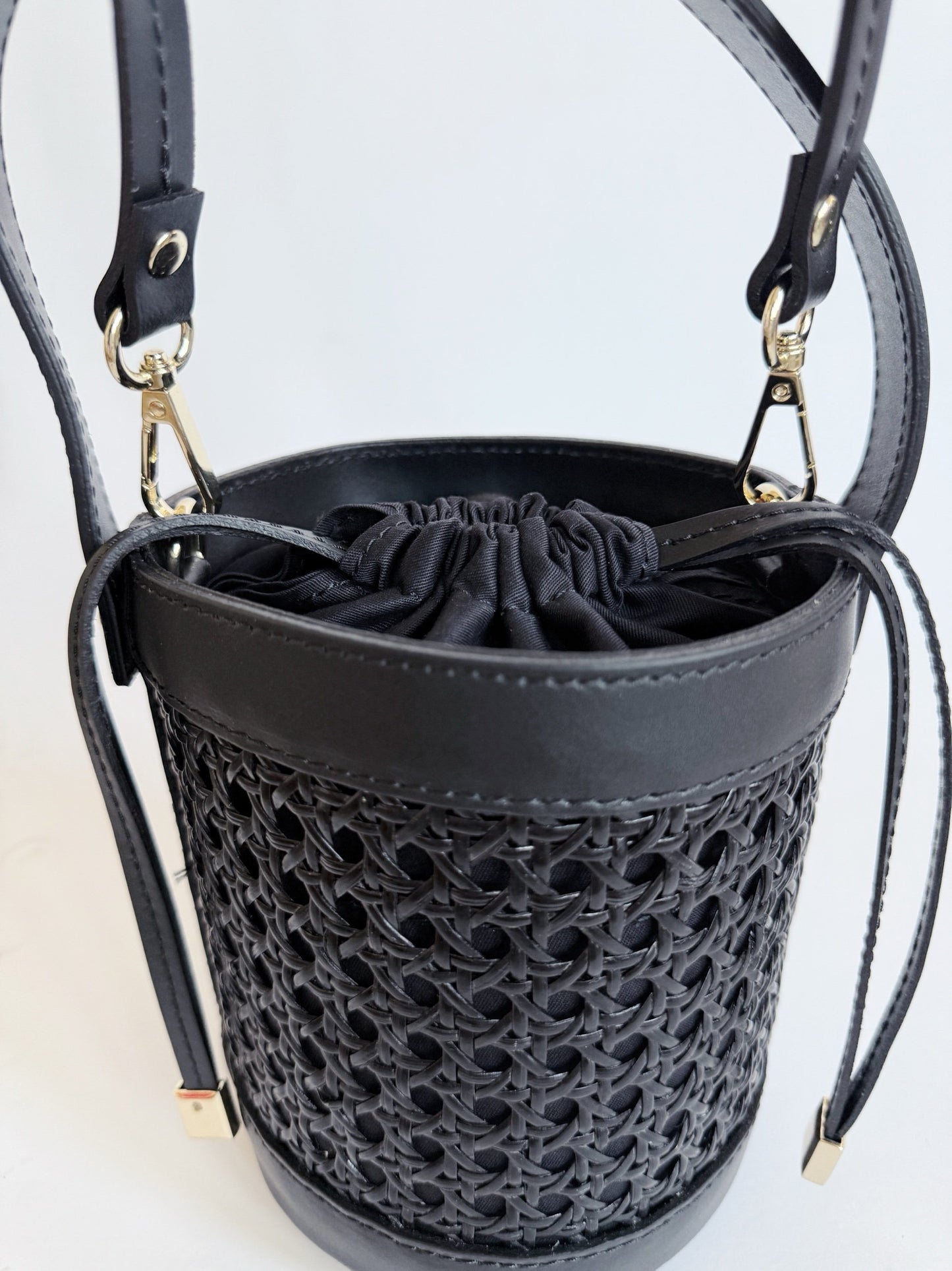Black on Black Cane Wicker Bucket
