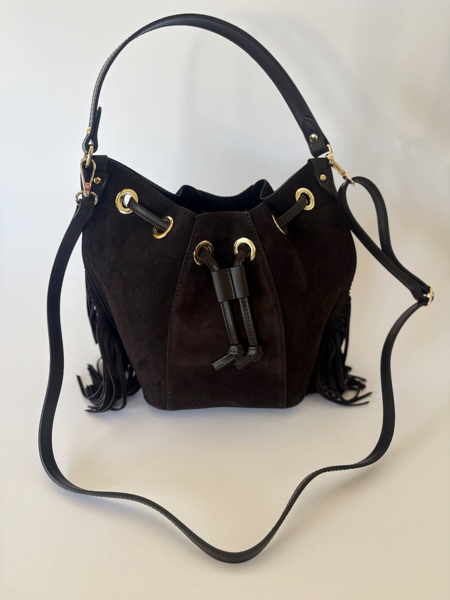Suede Fringe Tote : Espresso Brown