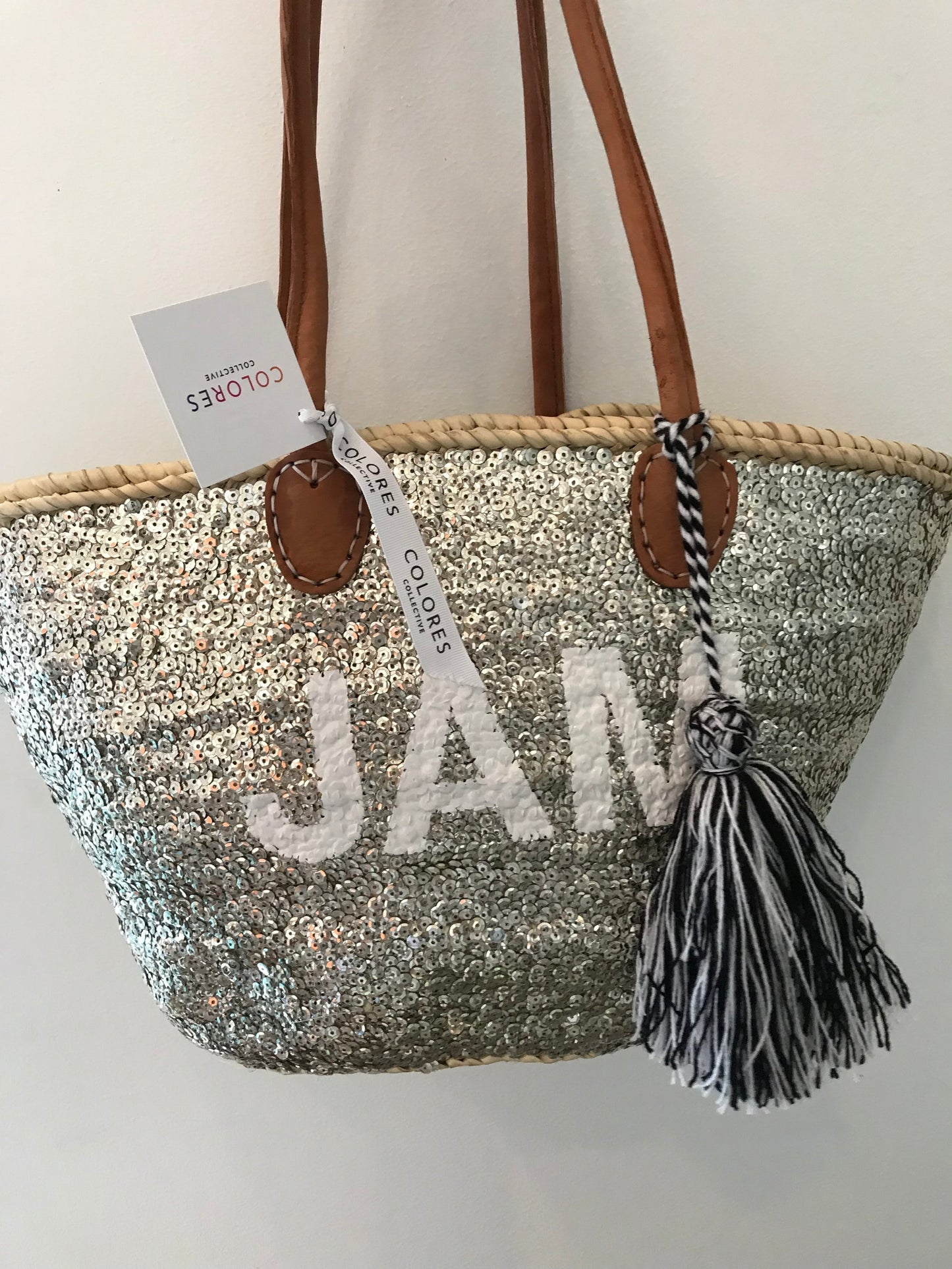 Silver All Over Sequin Tote + Monogram