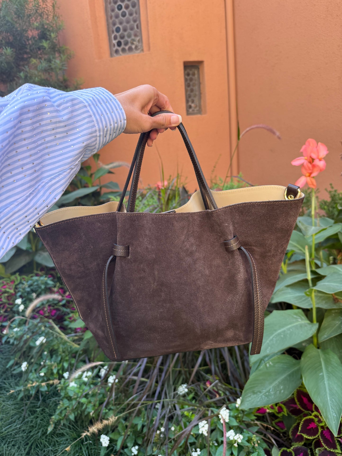 Suede Milan Tote: Espresso Brown