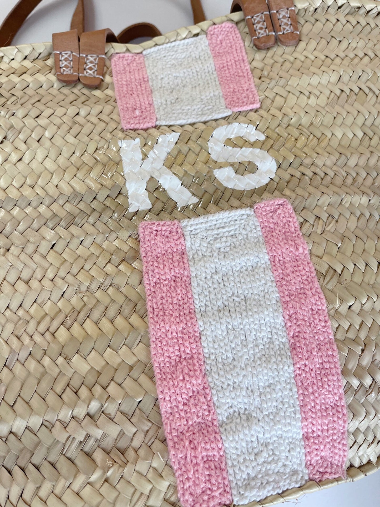 Pink Striped Double Strap Monogram Tote