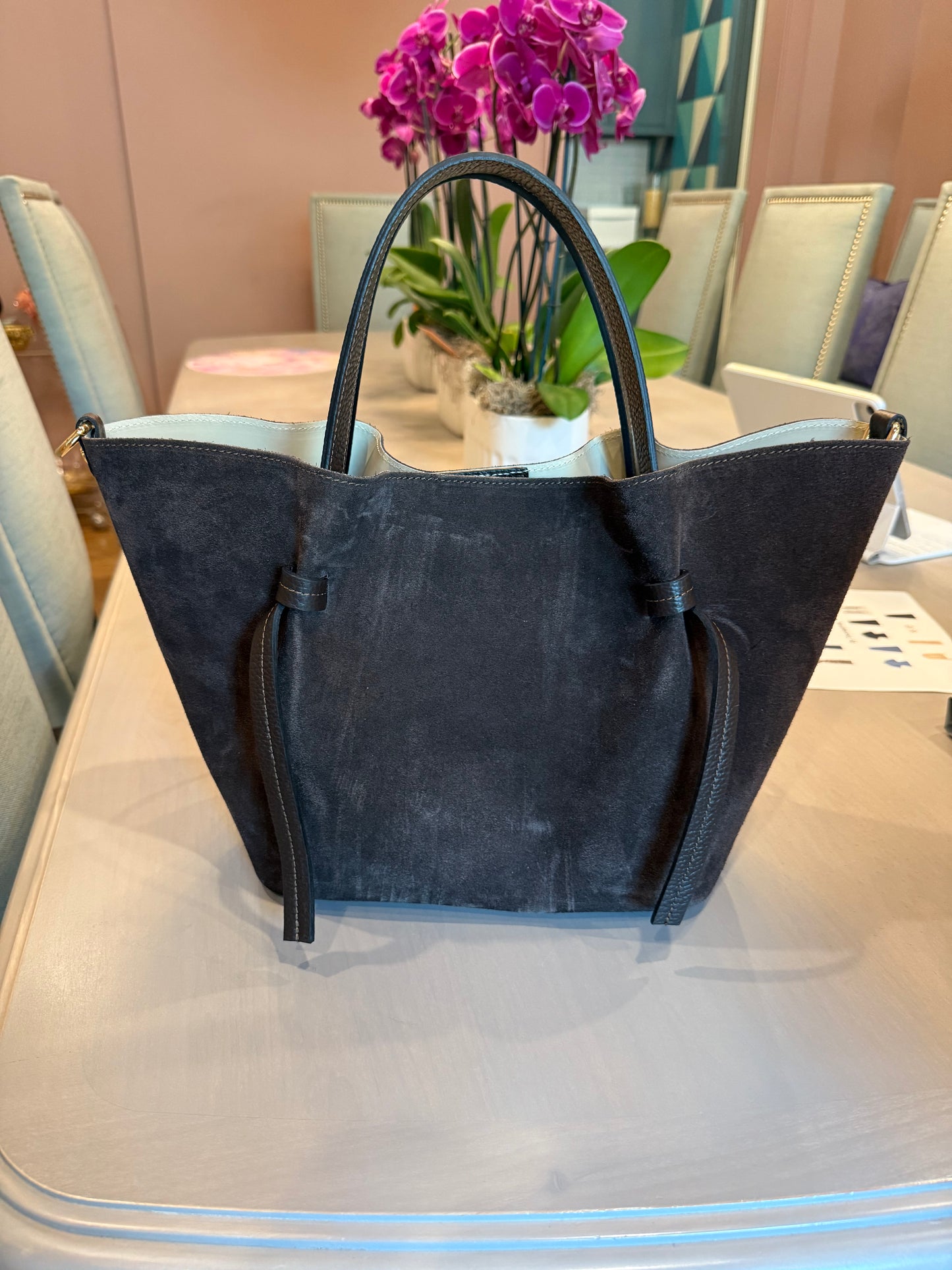 Suede Milan Tote: Espresso Brown