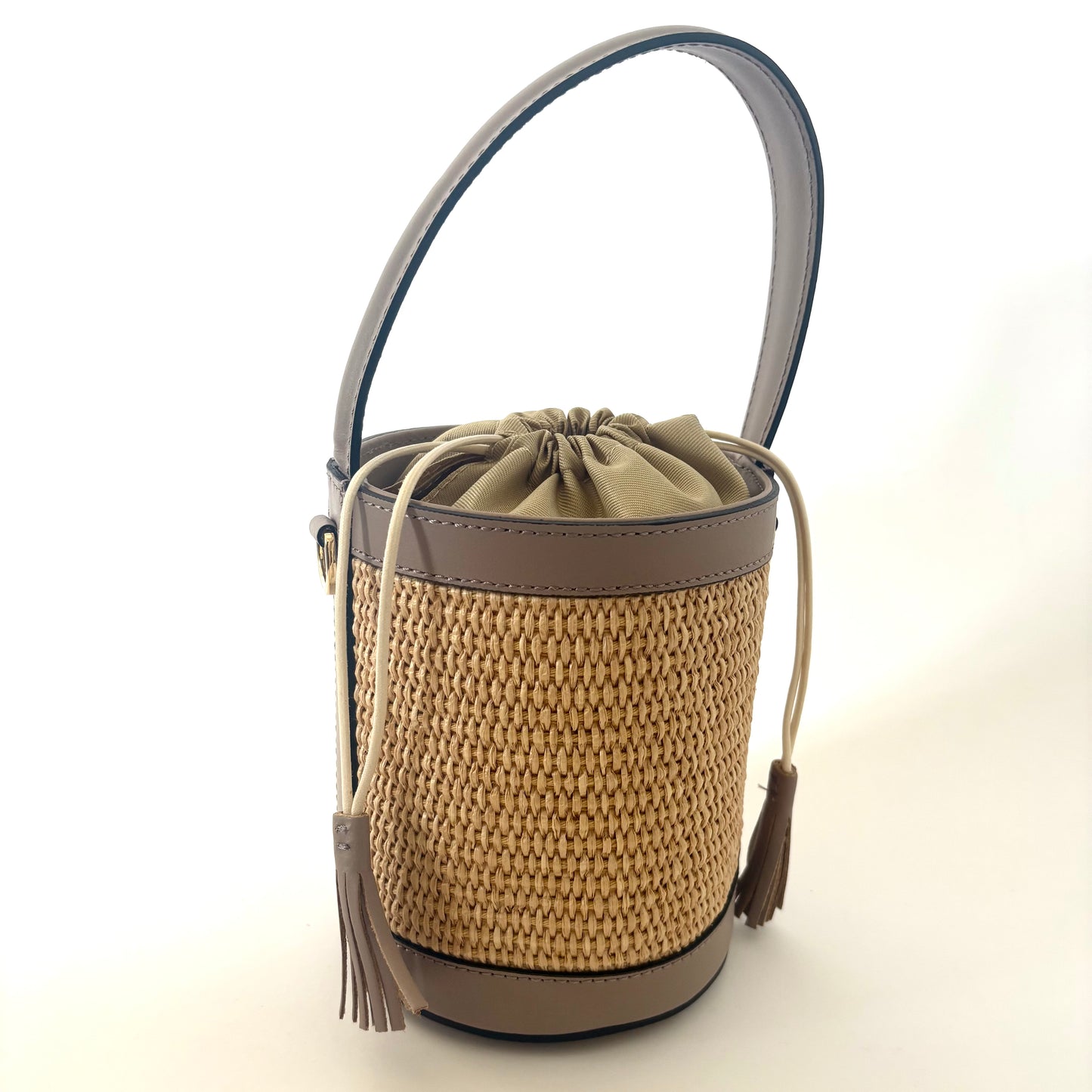 Stone Beige Raffia Bucket Bag