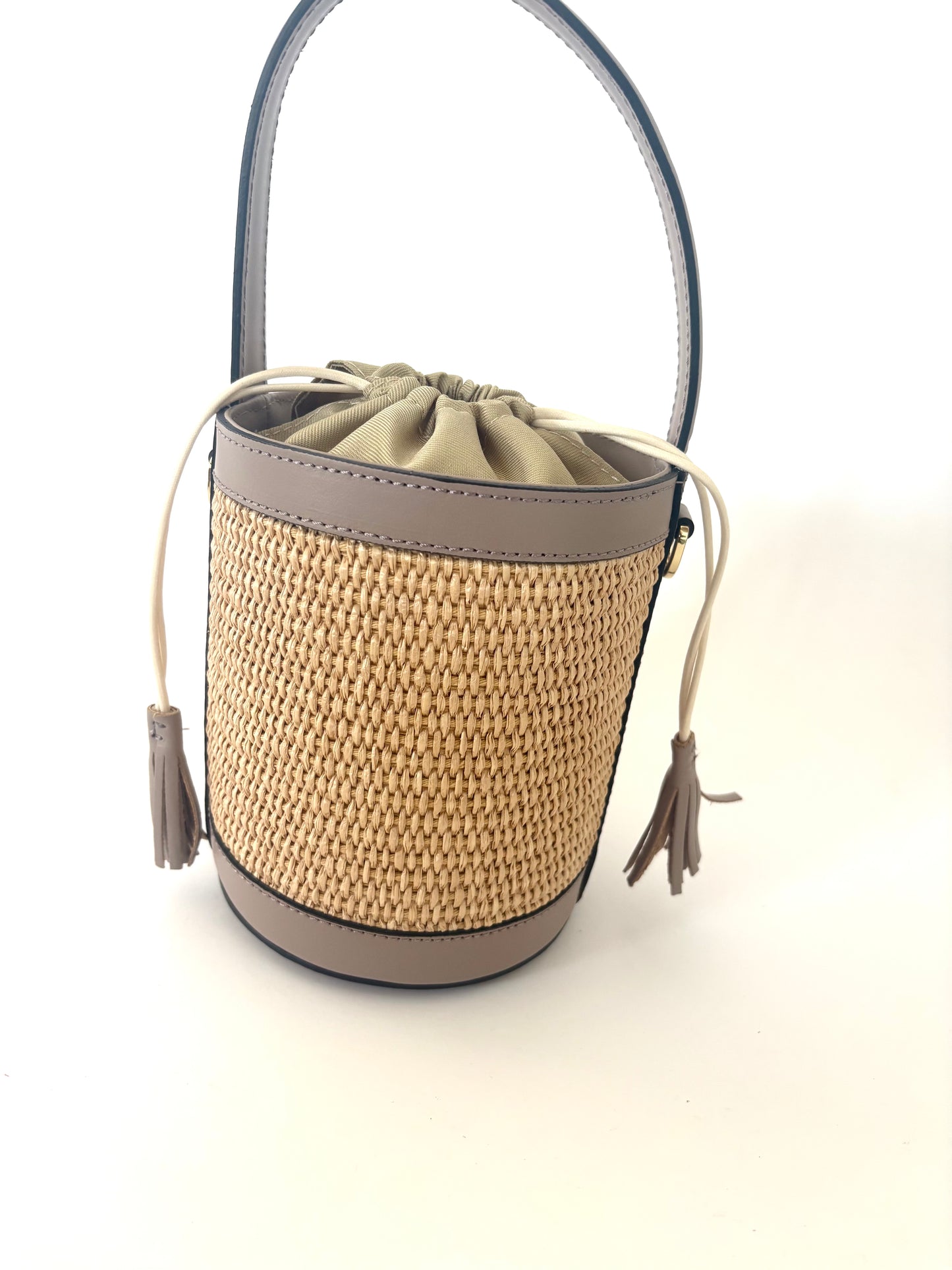 Stone Beige Raffia Bucket Bag