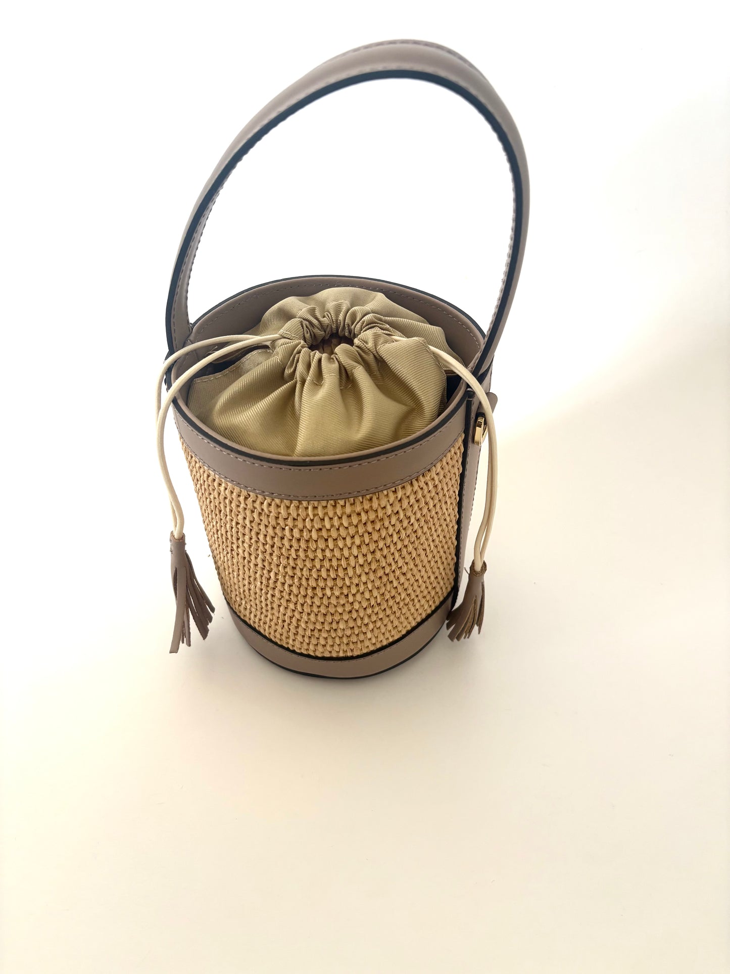 Stone Beige Raffia Bucket Bag
