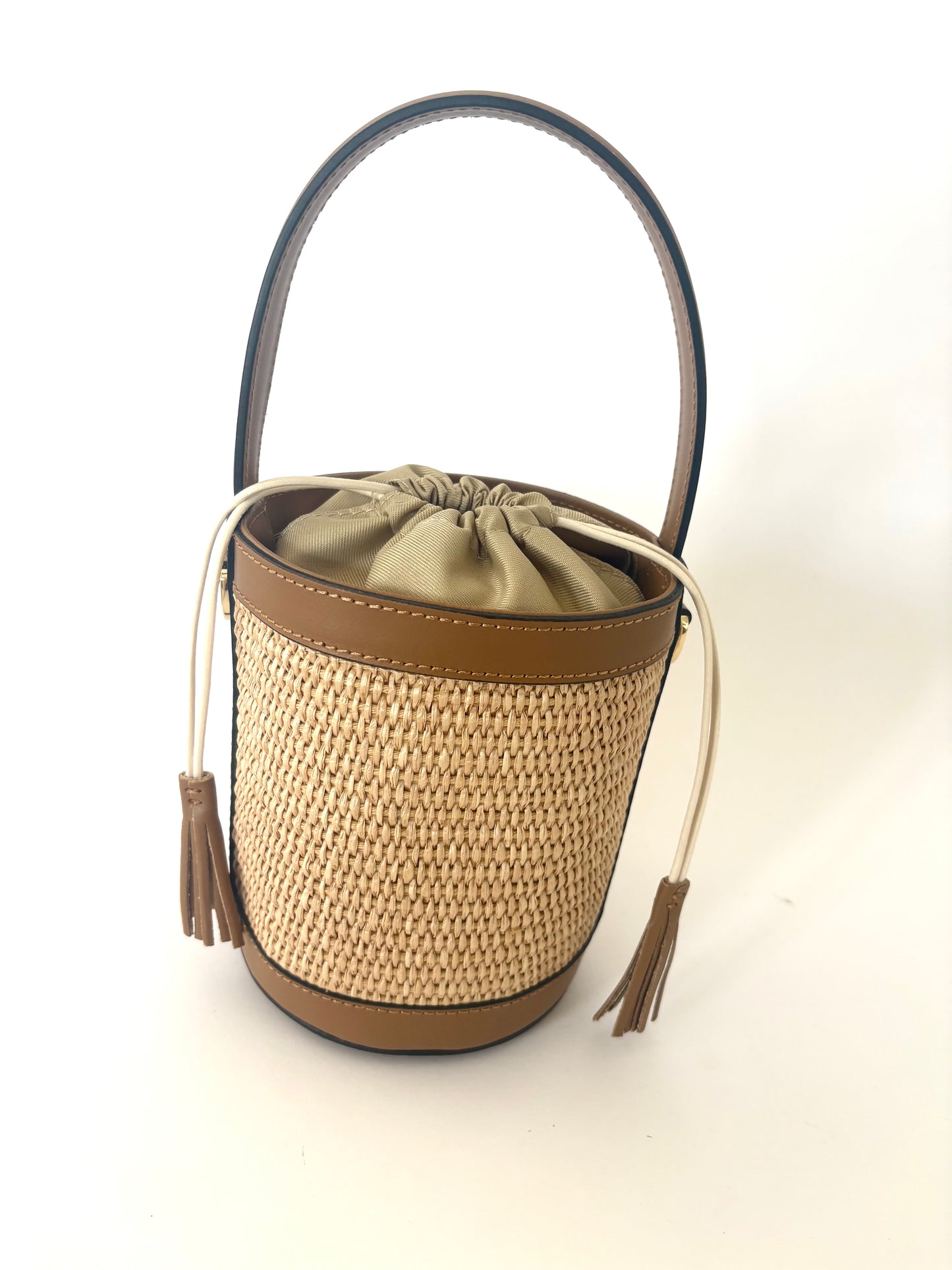 Camel Raffia Bucket Bag