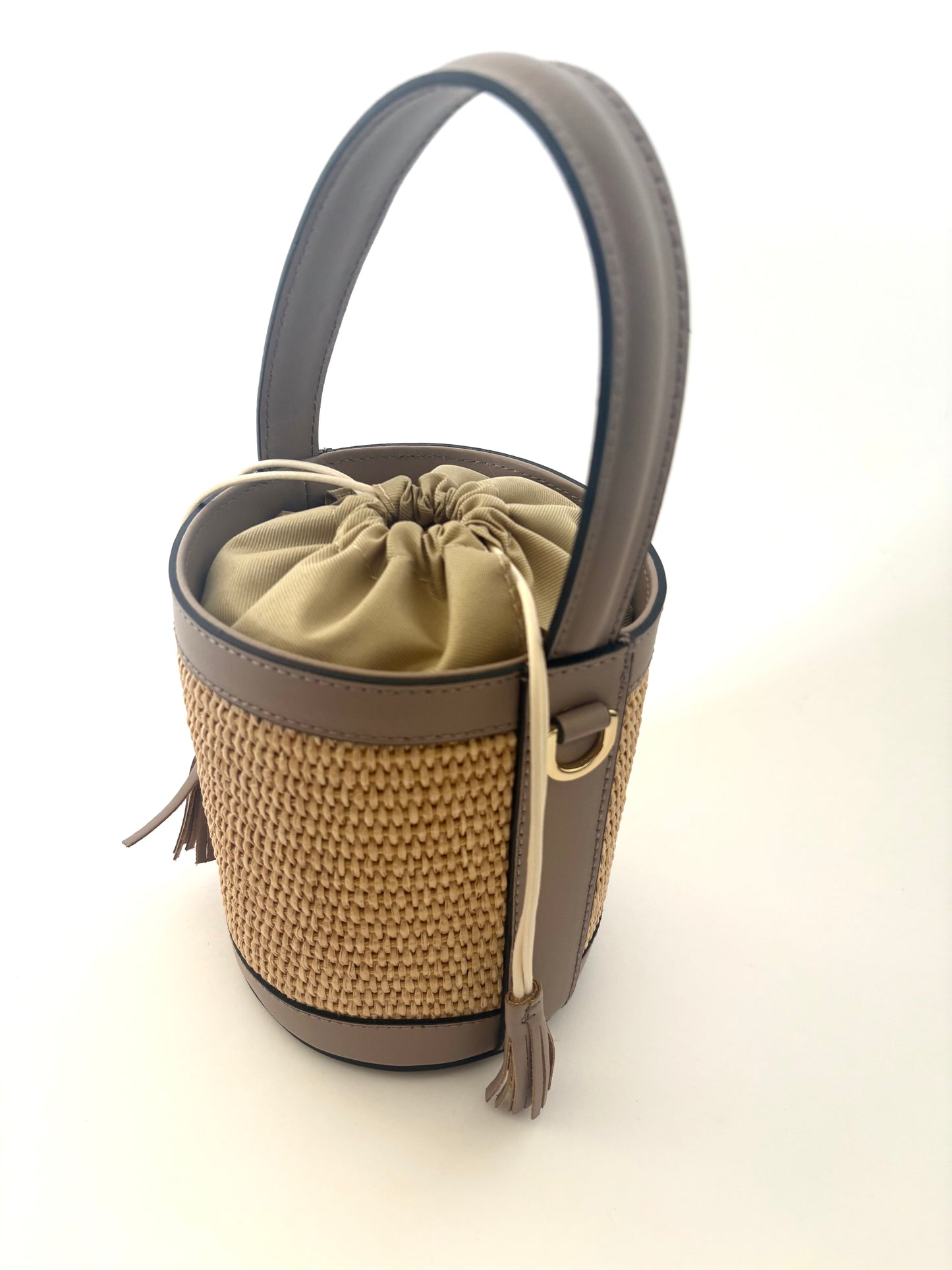 Stone Beige Raffia Bucket Bag