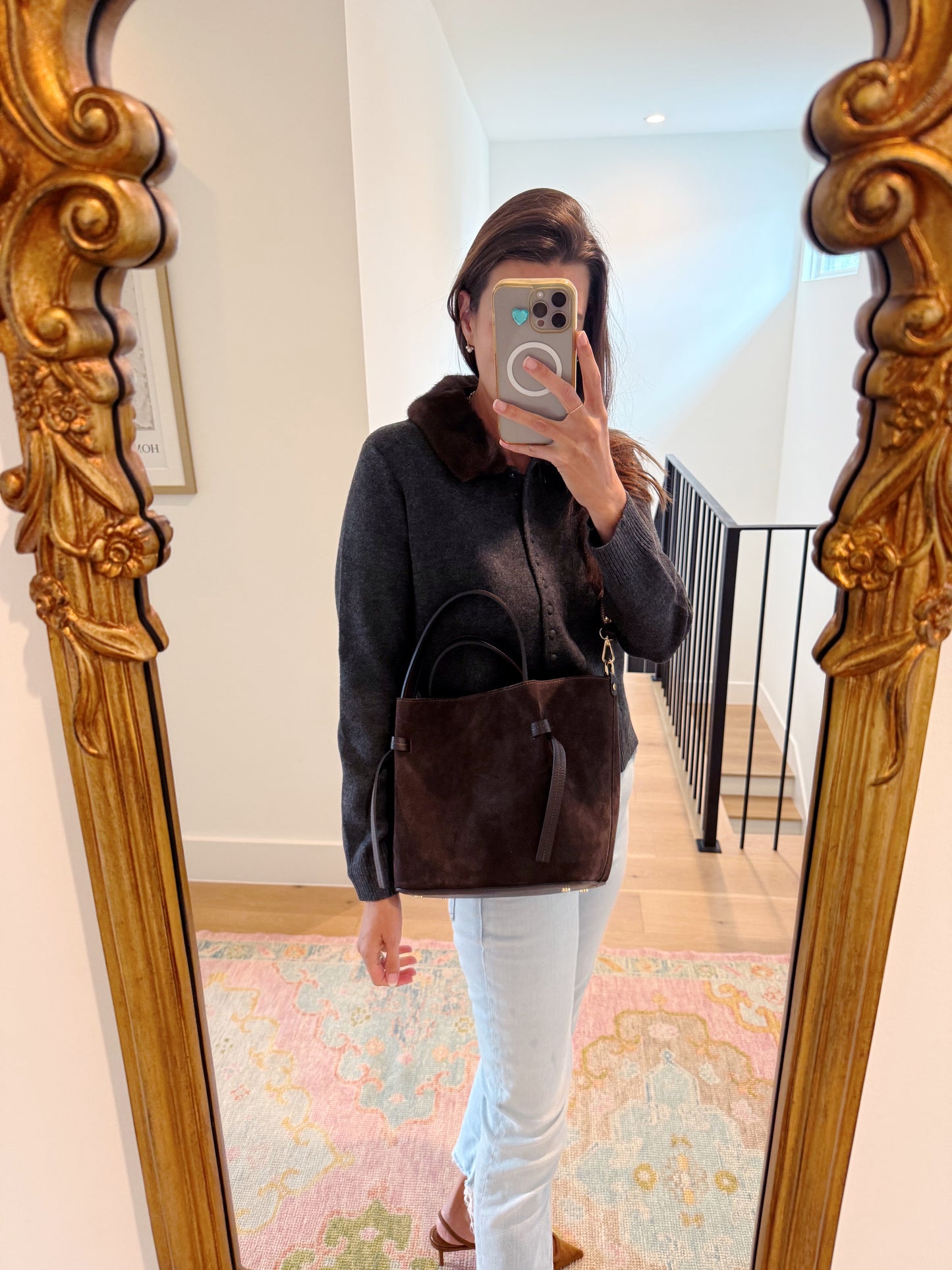 Suede Milan Tote: Espresso Brown