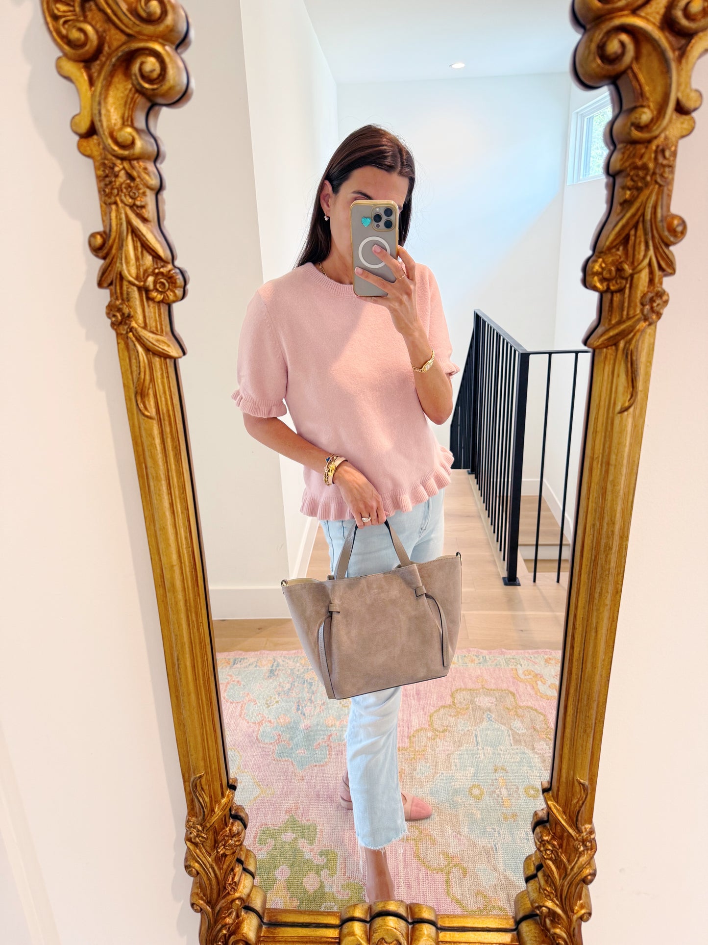 Suede Milan Tote: Stone Beige