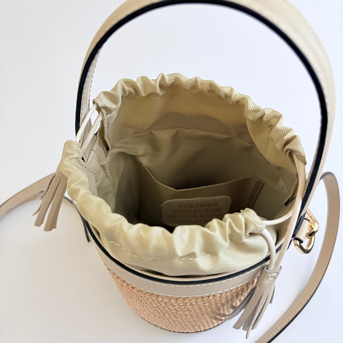Beige Raffia Bucket Bag