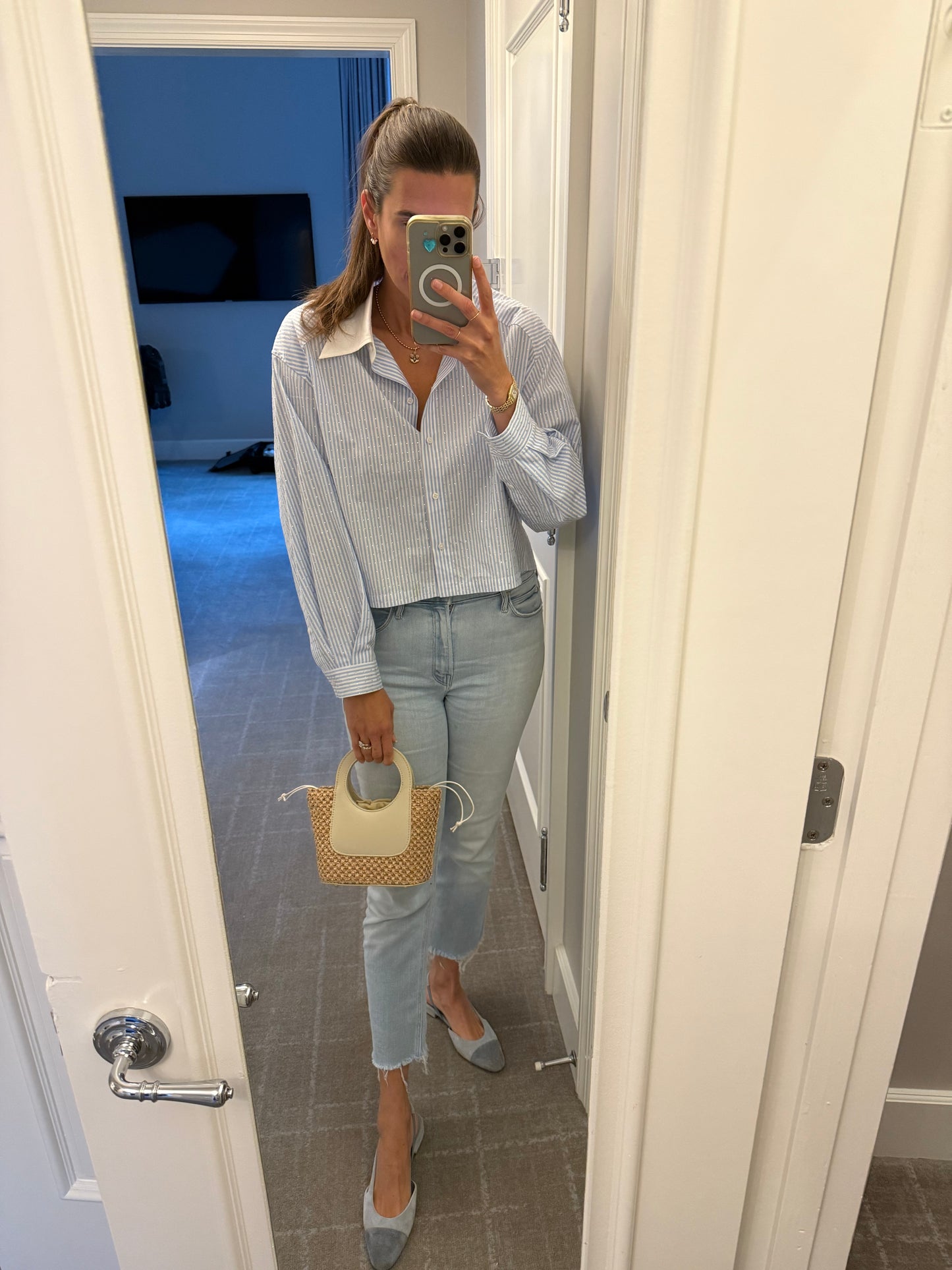 Cream Raffia Circle Mini Tote