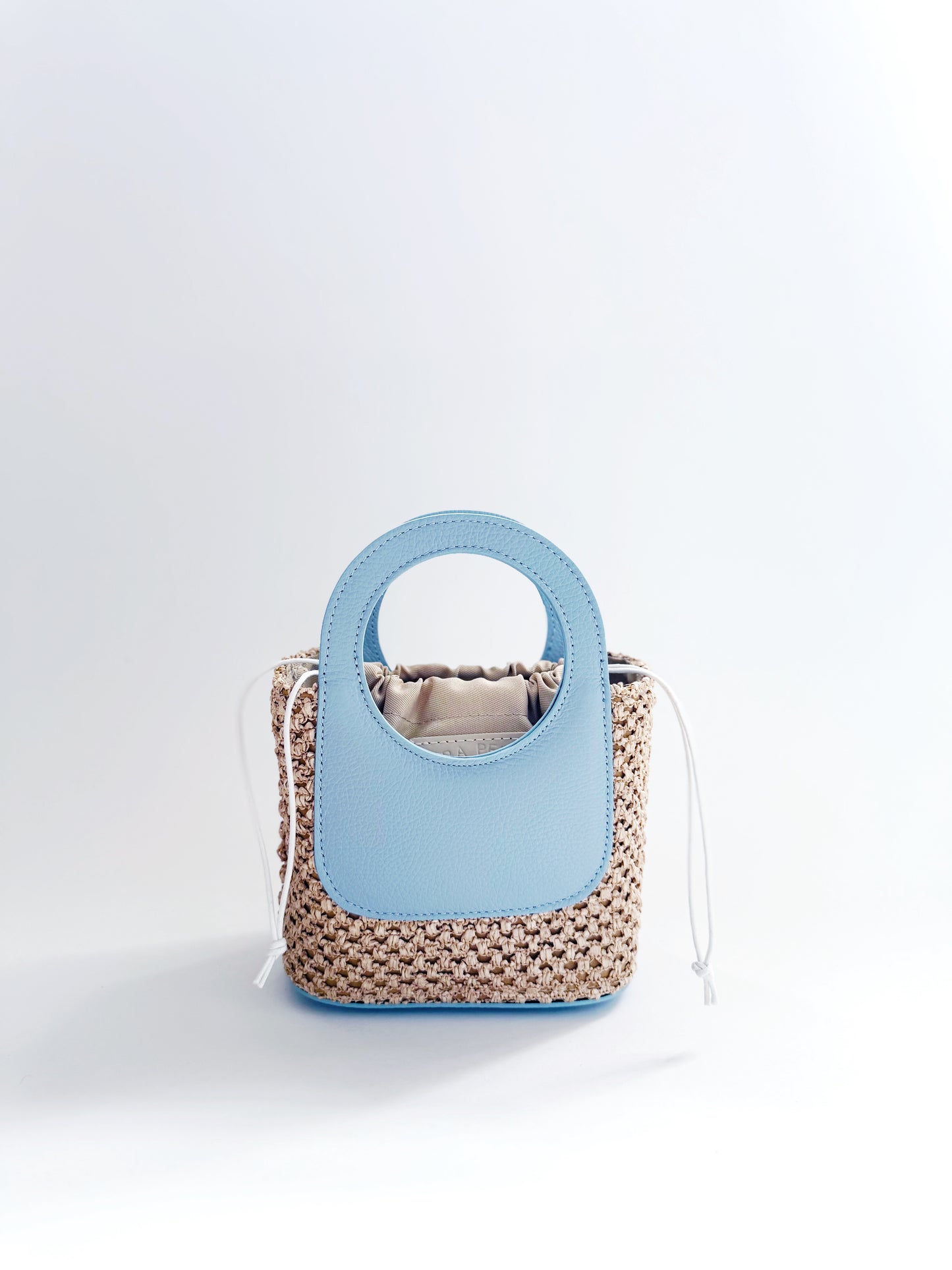 Powder Blue Raffia Circle Mini Tote