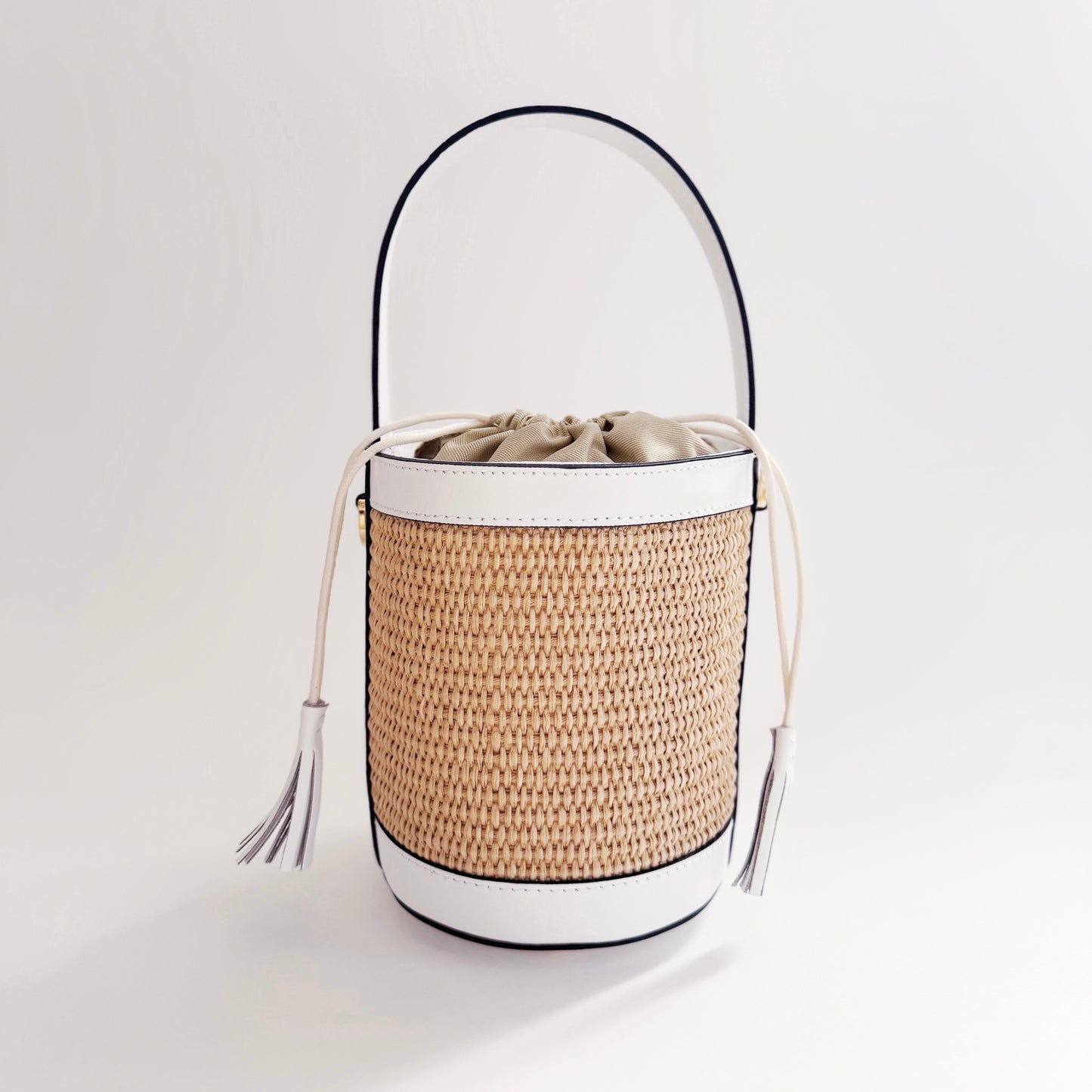 White Raffia Bucket Bag