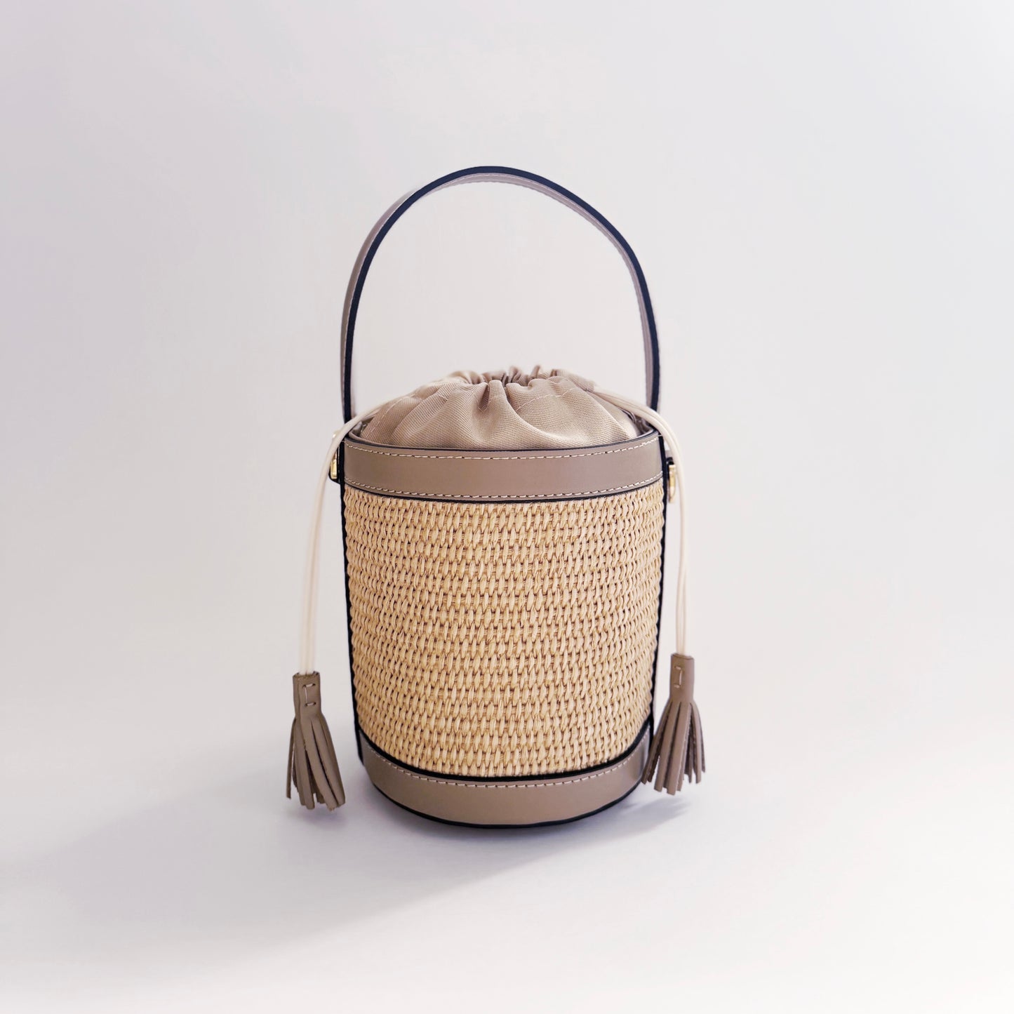 Stone Beige Raffia Bucket Bag