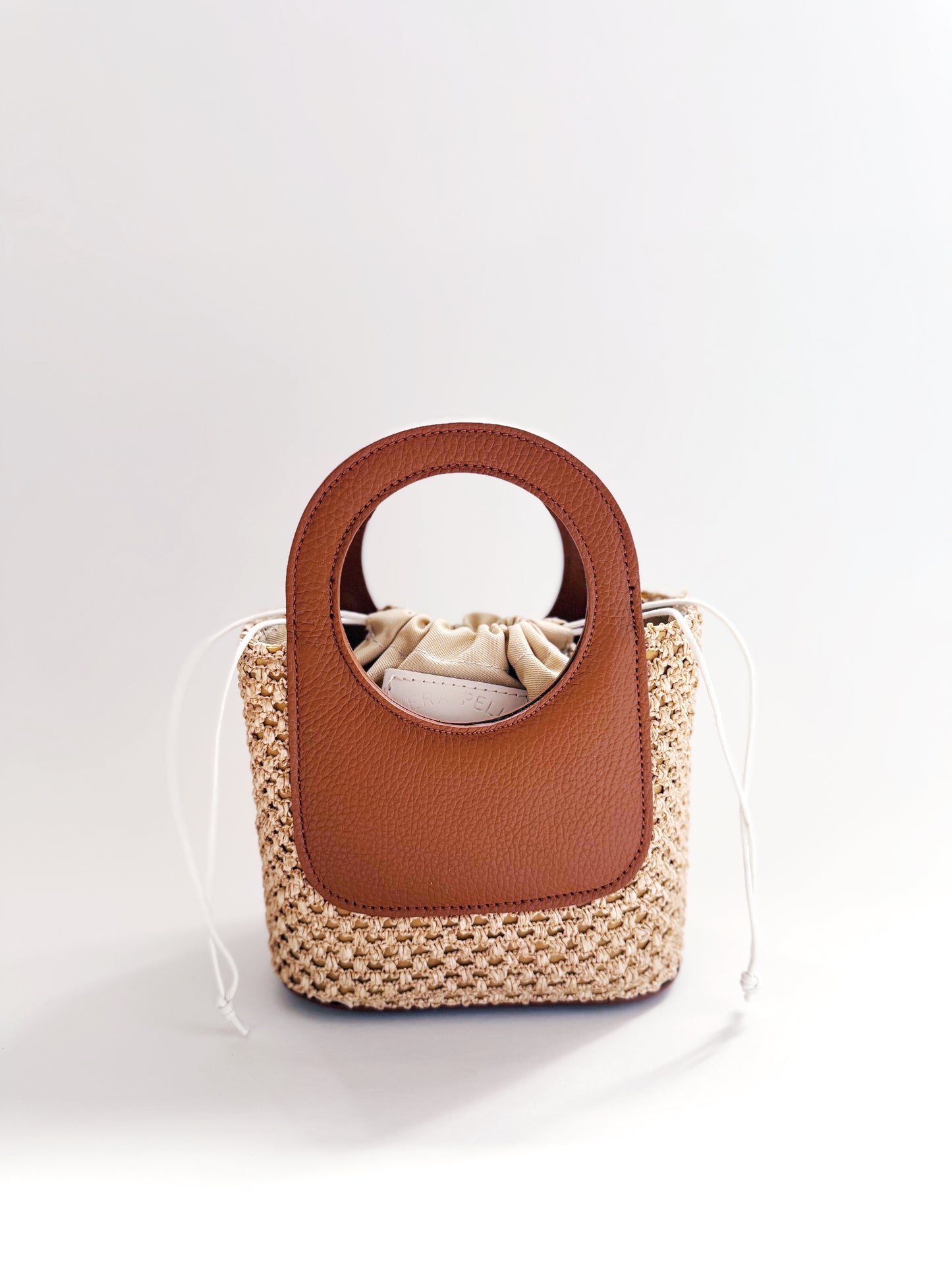 Brown Raffia Circle Mini Tote