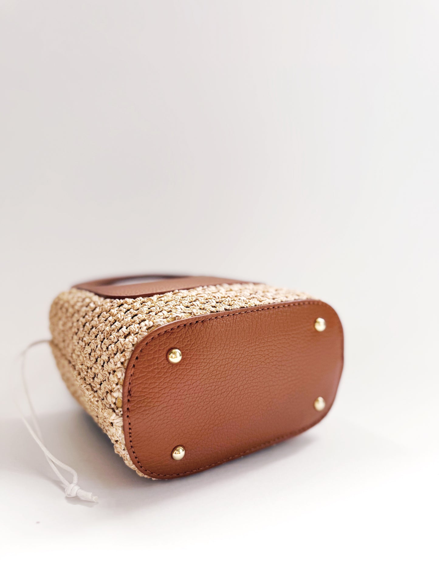 Brown Raffia Circle Mini Tote