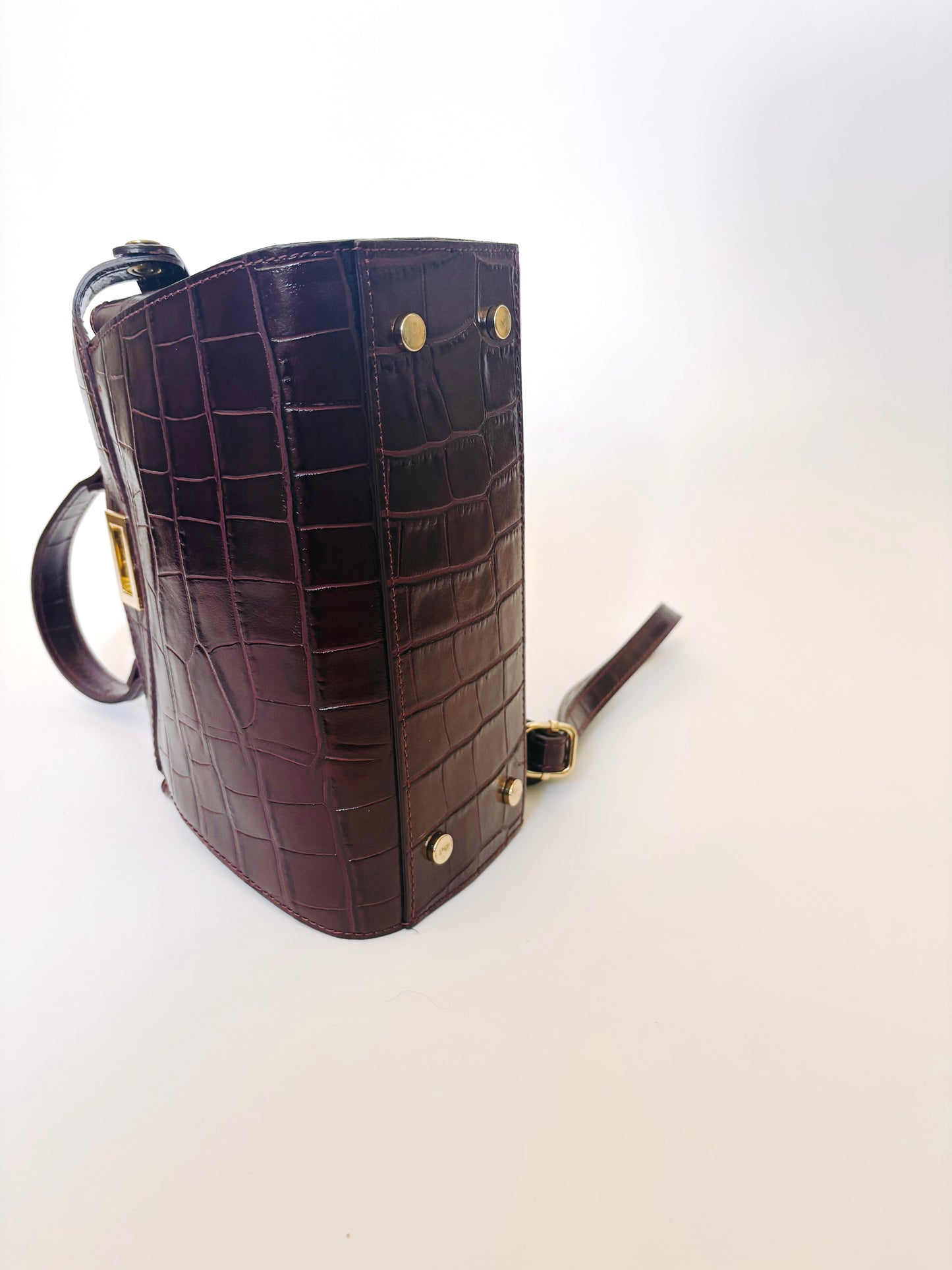 Merlot Crocodile Embossed Leather Flip Lock Bag