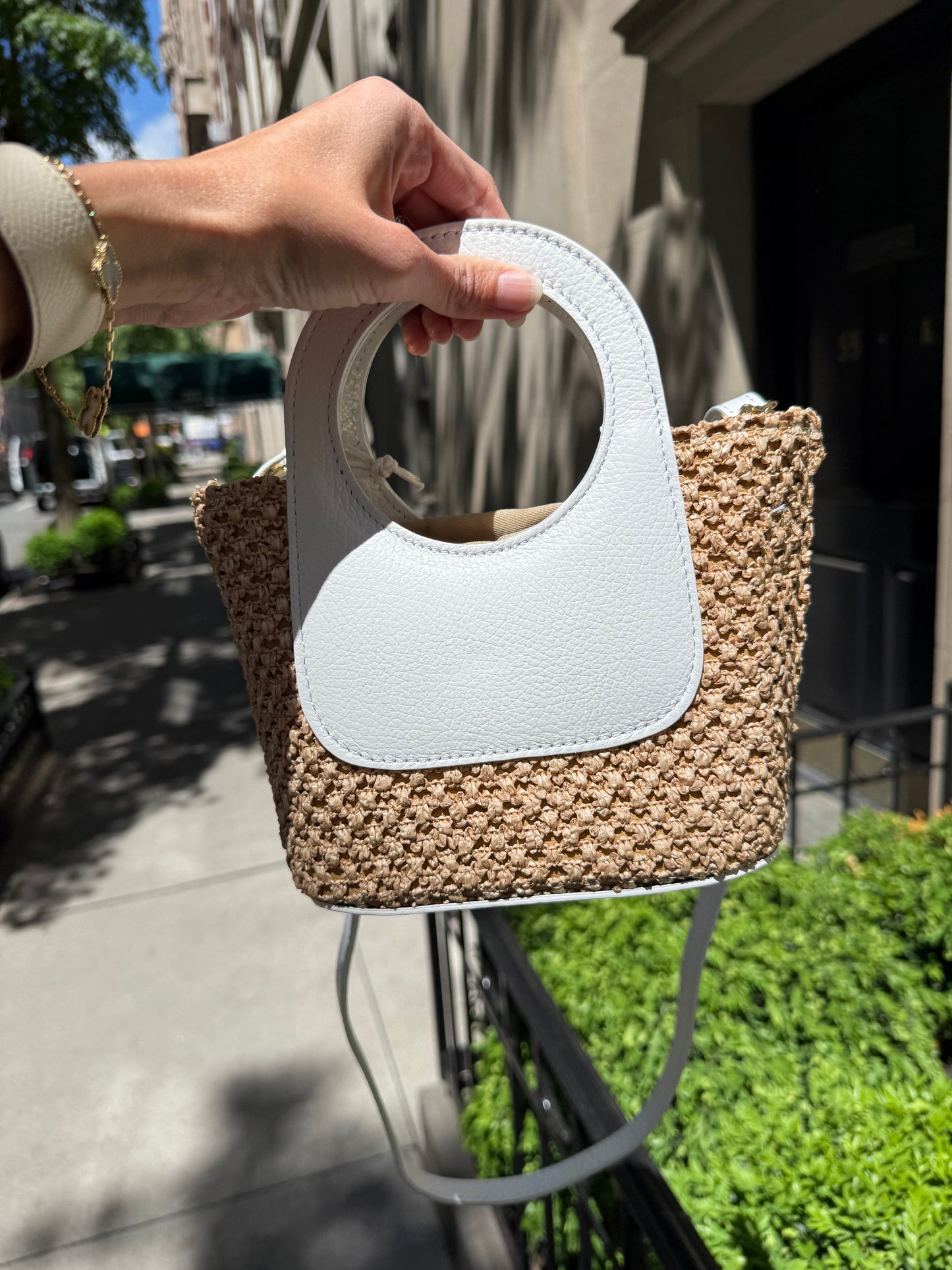 White Raffia Circle Mini Tote