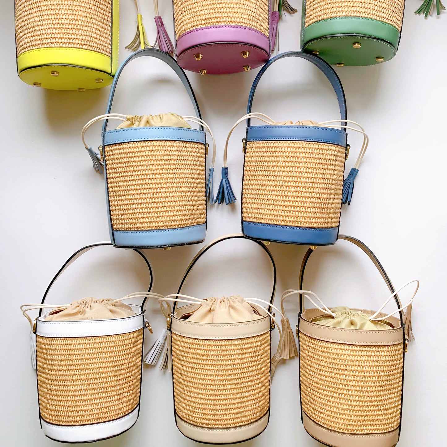 White Raffia Bucket Bag