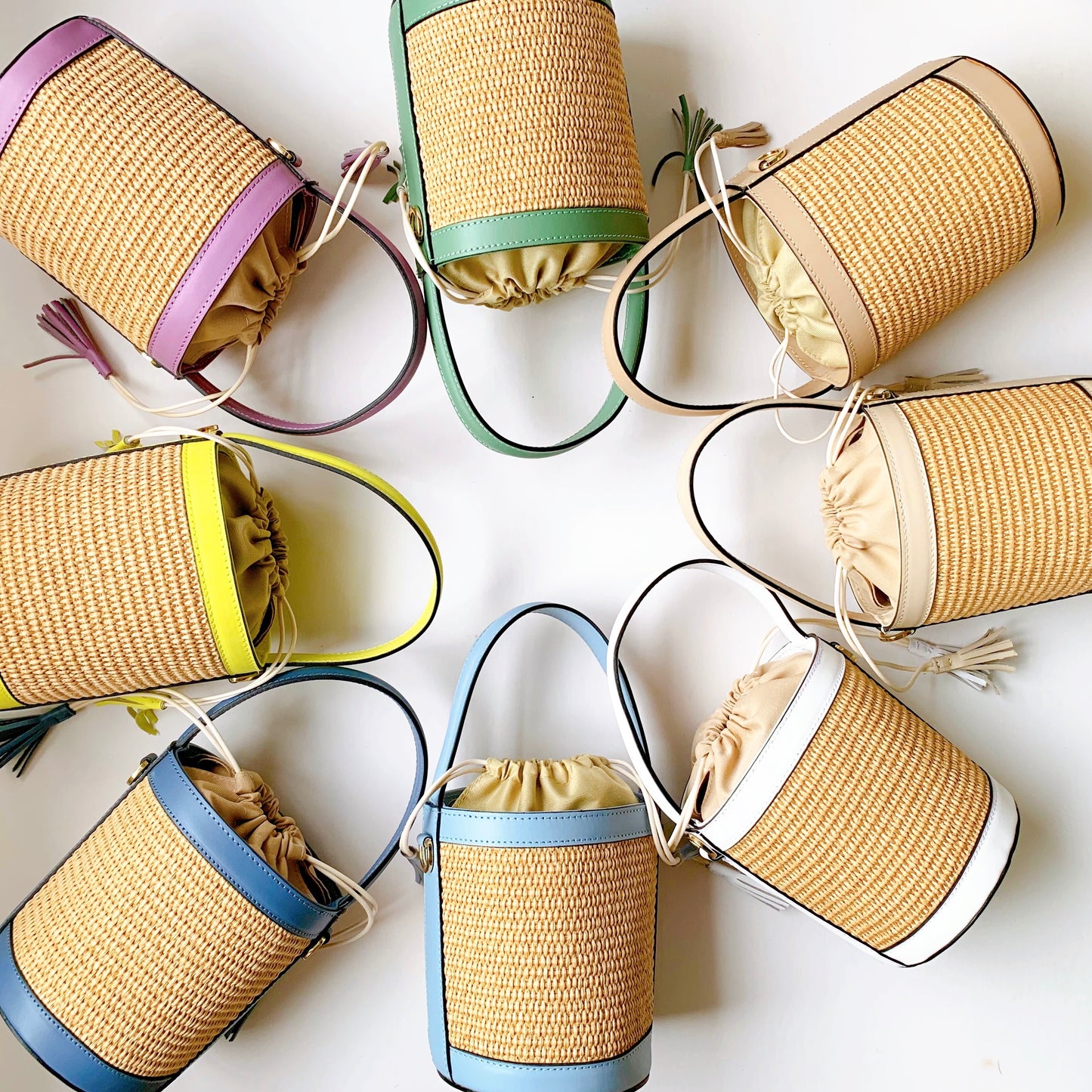 White Raffia Bucket Bag