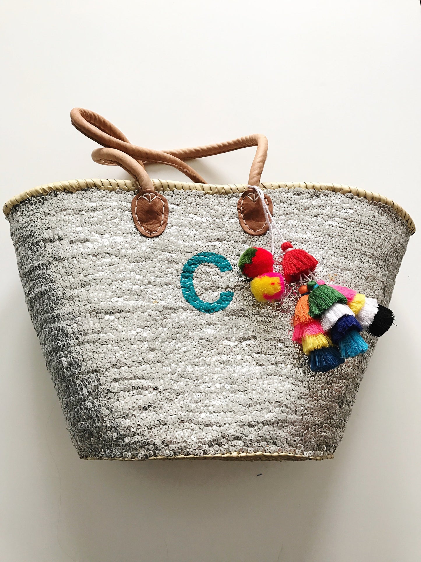 Silver All Over Sequin Tote + Monogram