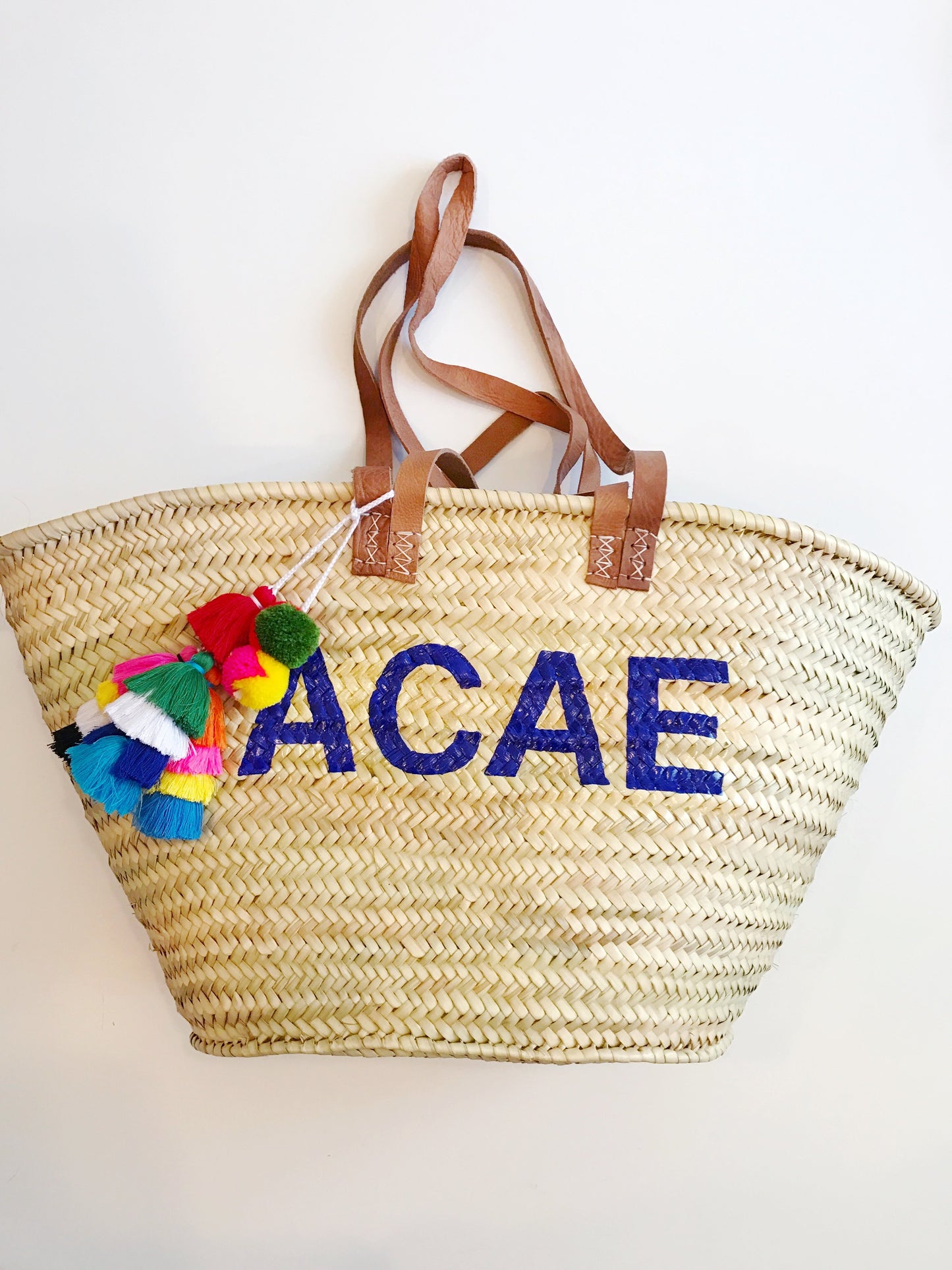 Double Strap Straw Monogram Tote