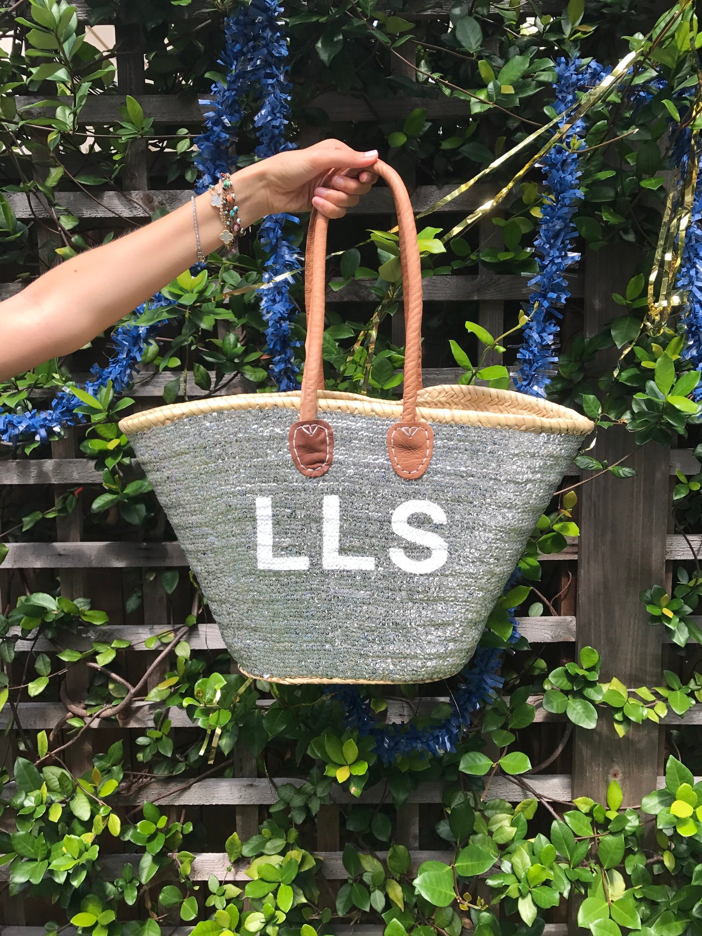 Silver All Over Sequin Tote + Monogram