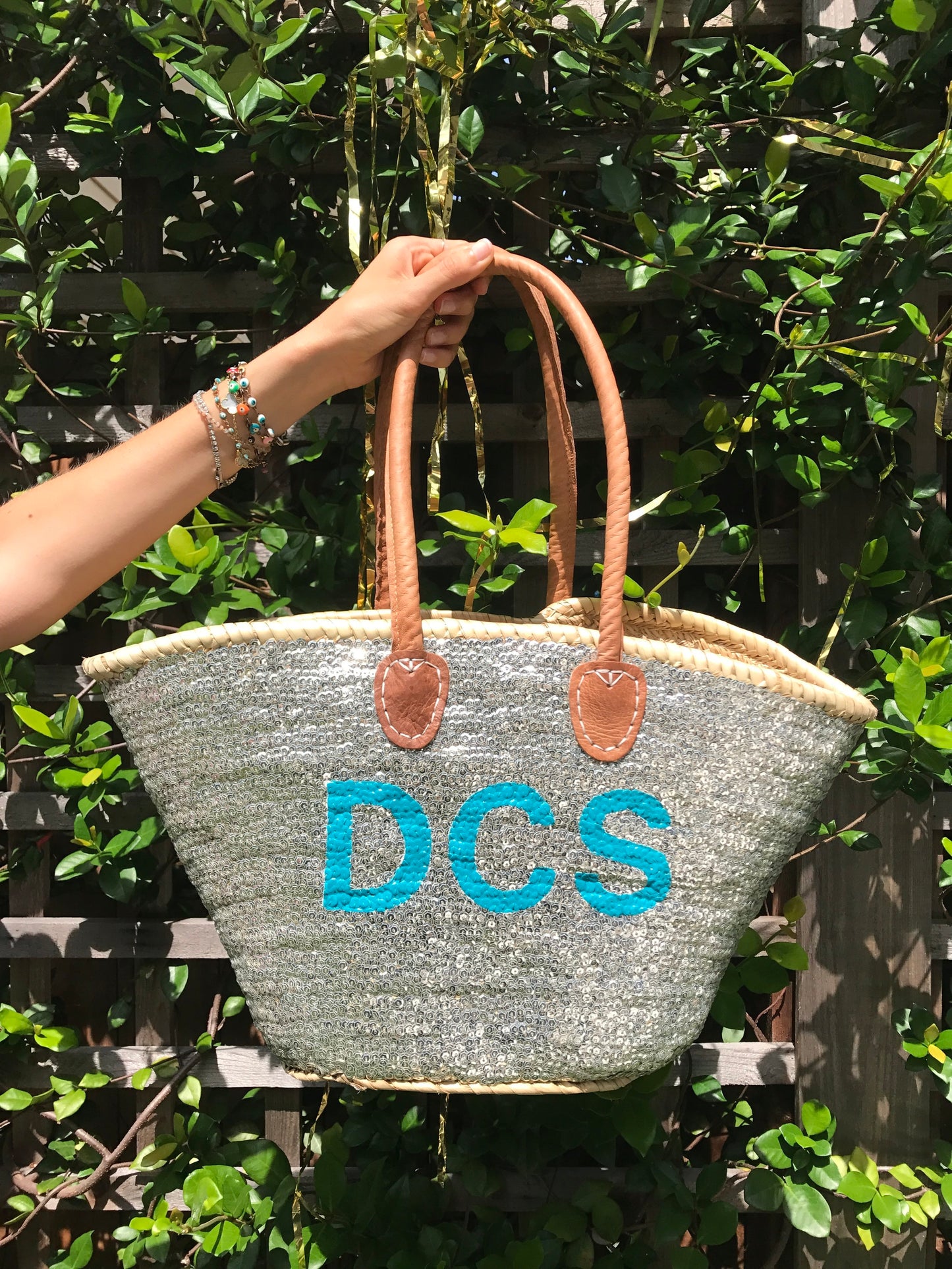 Silver All Over Sequin Tote + Monogram