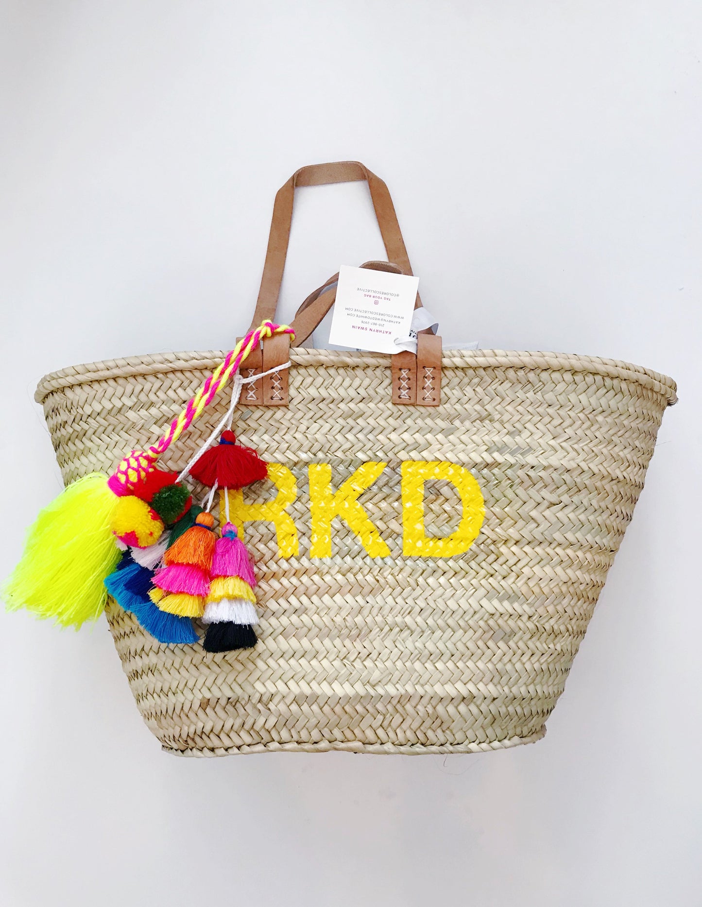 Double Strap Straw Monogram Tote