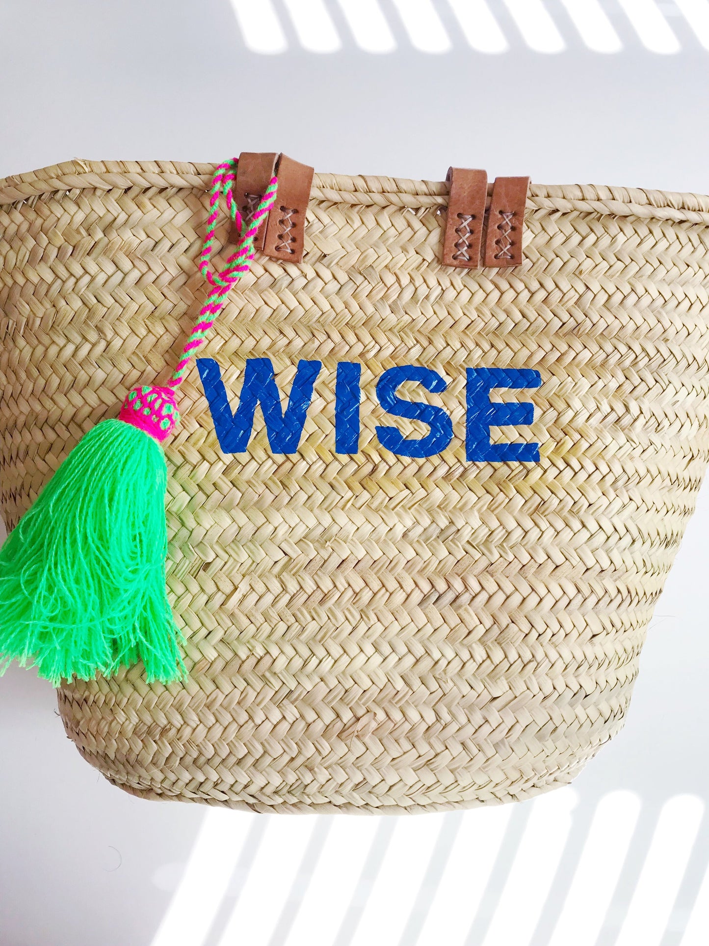 Double Strap Straw Monogram Tote