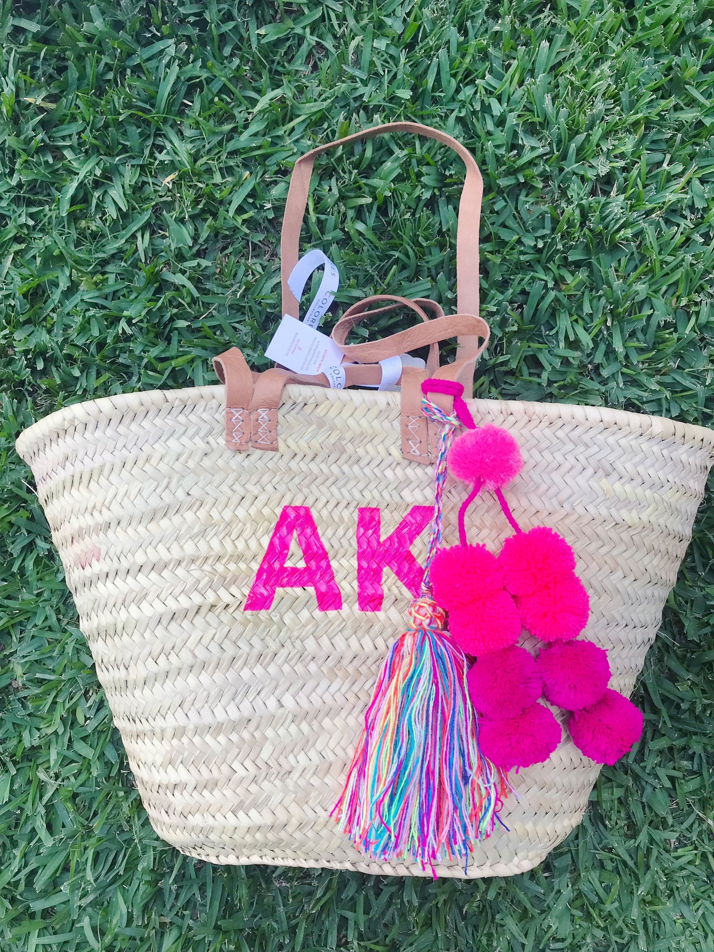 Double Strap Straw Monogram Tote