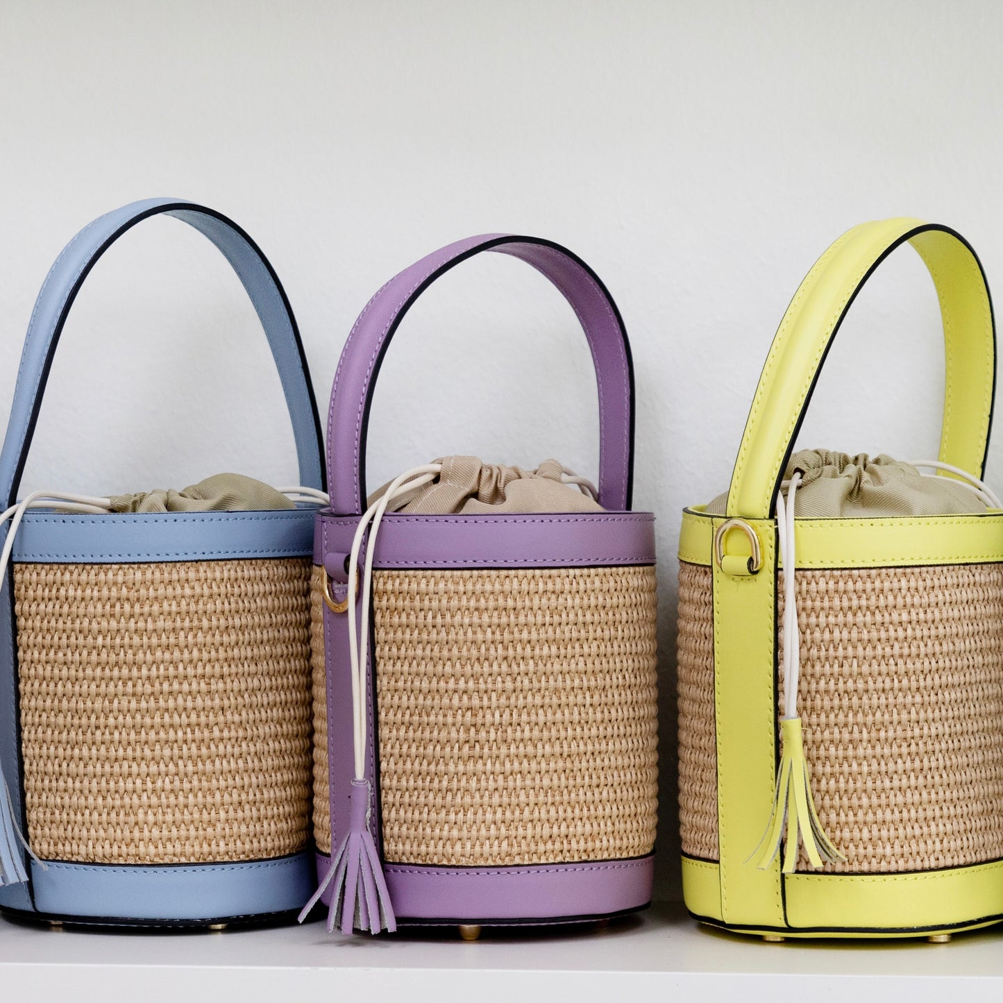 Lavender Raffia Bucket Bag
