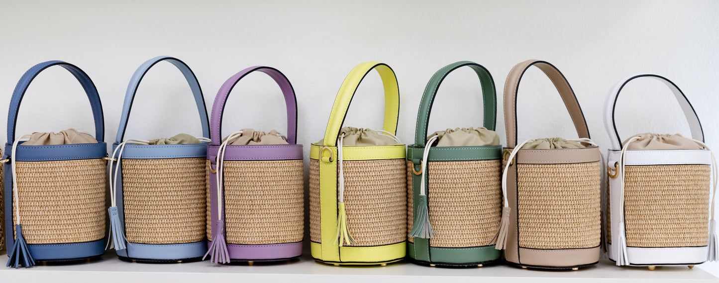 Sage Green Raffia Bucket Bag