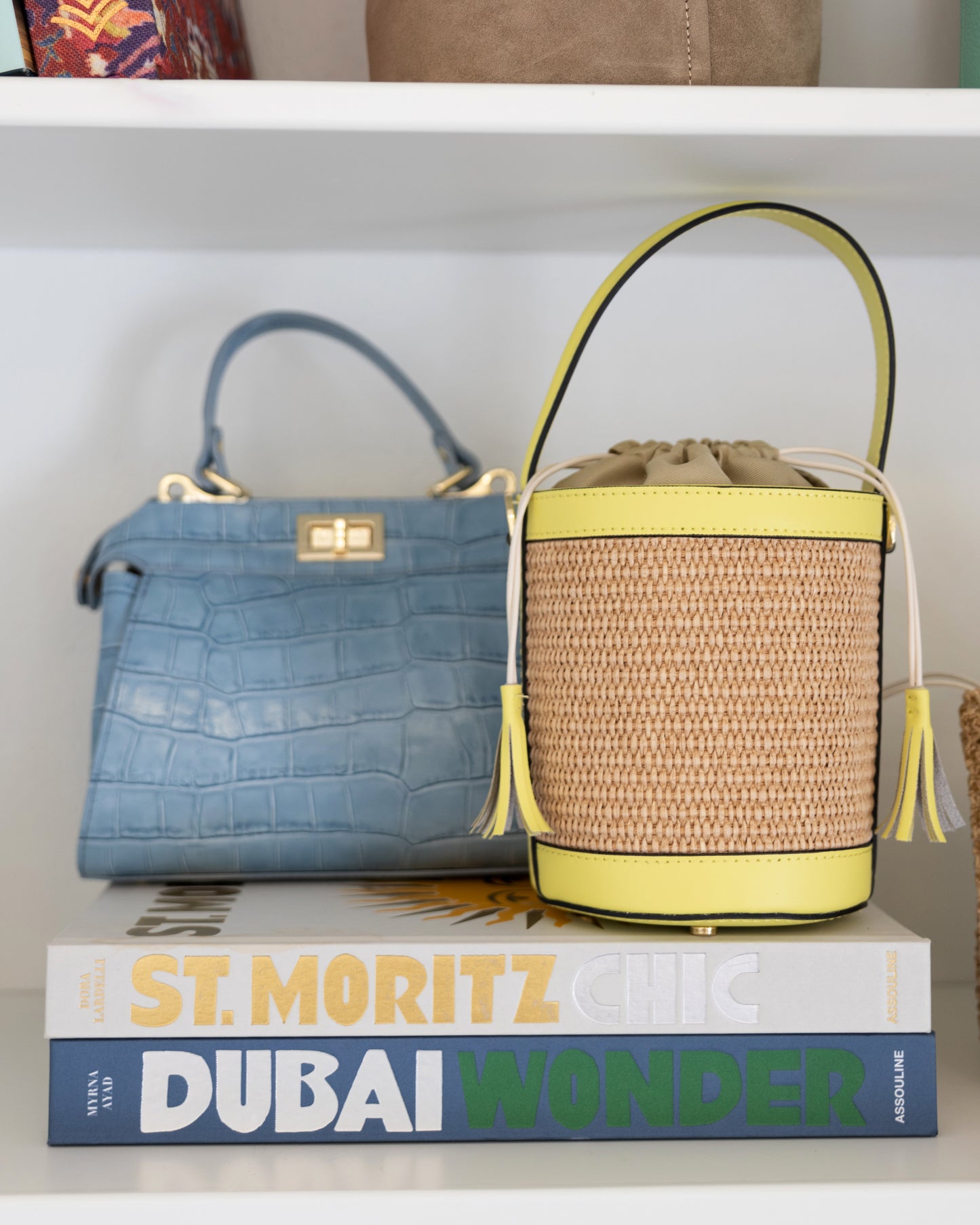 Ocean Blue Crocodile Embossed Leather Flip Lock Bag