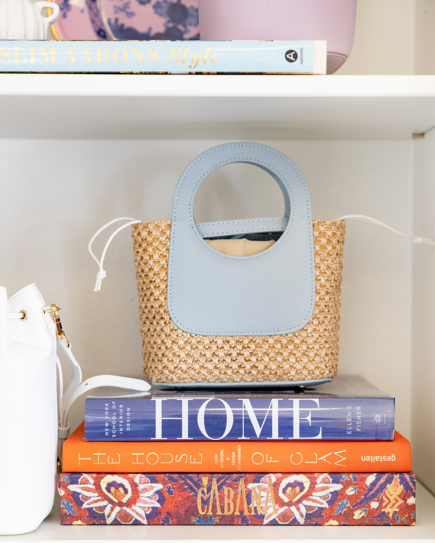 Powder Blue Raffia Circle Mini Tote