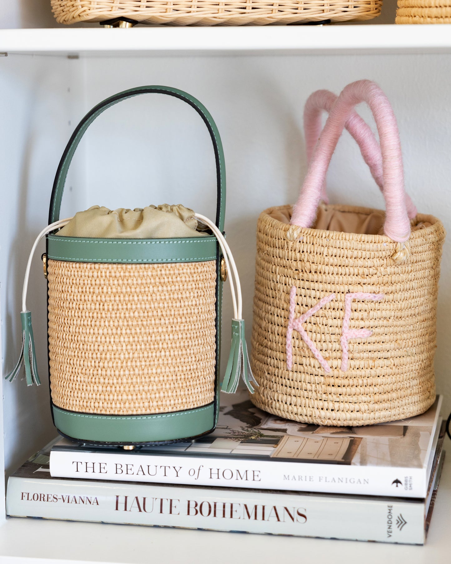 Sage Green Raffia Bucket Bag
