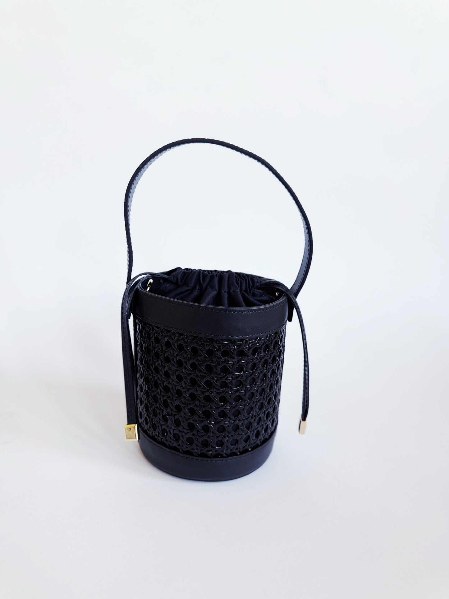 Black on Black Cane Wicker Bucket