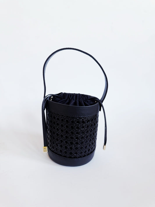 Black on Black Cane Wicker Bucket